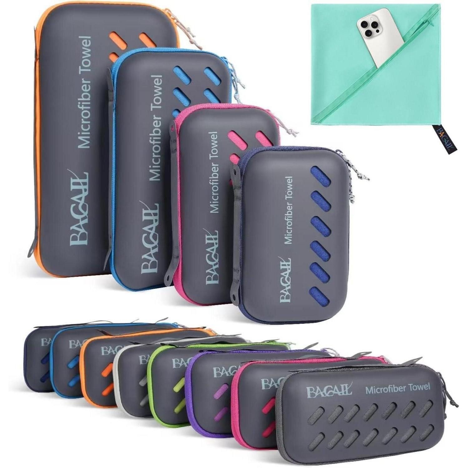 LuxusKollektion Sportmatte Handtuch Mikrofaser Eva Box Sport Strand Reise Minze S - 100x50cm