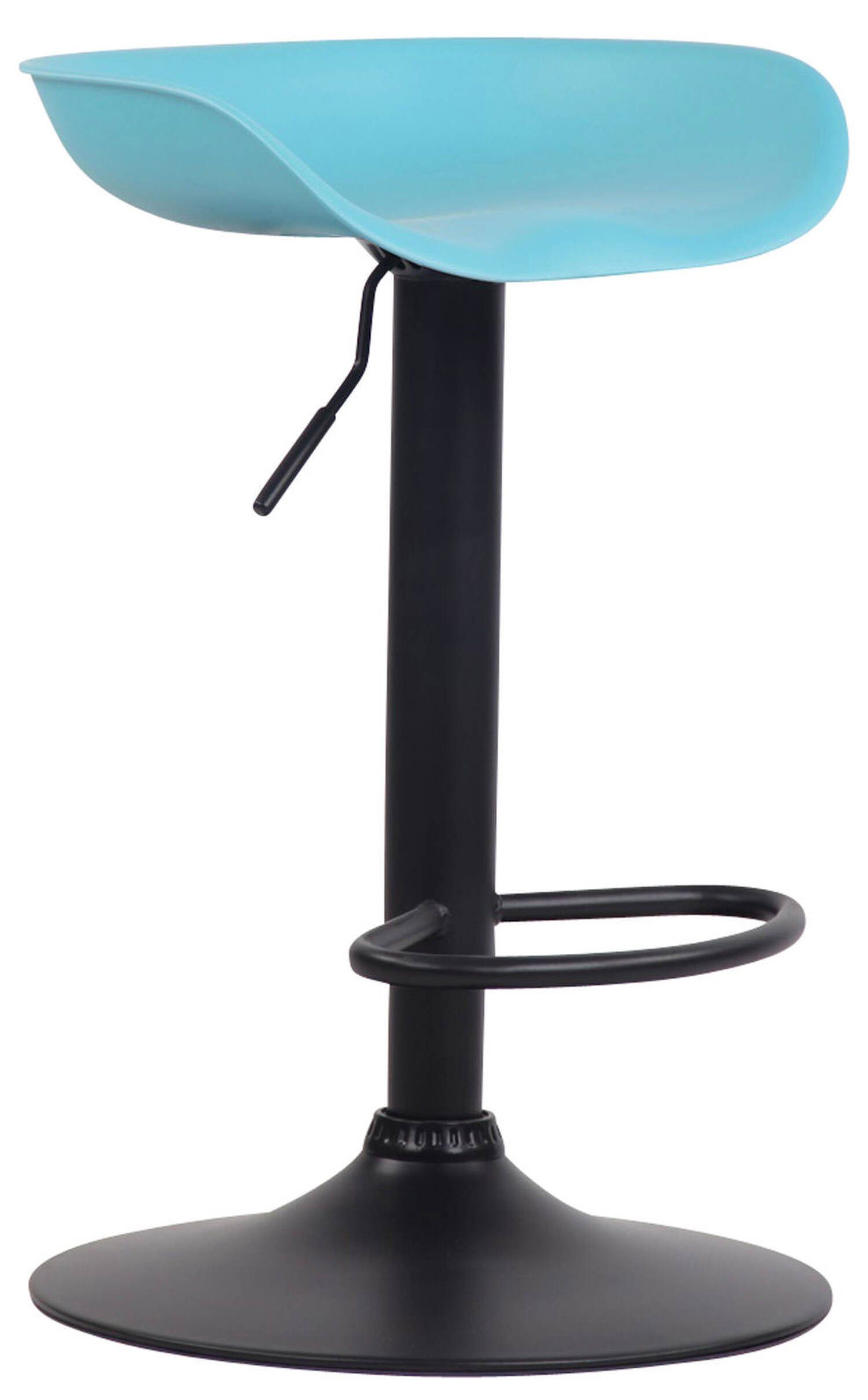 TPFLiving Barhocker Anna mit angenehmer Fußstütze (Barstuhl Hocker für Theke & Küche - 360° drehbar und höhenverstellbar), Gestell Metall schwarz - Sitzfläche: Kunststoff Blau