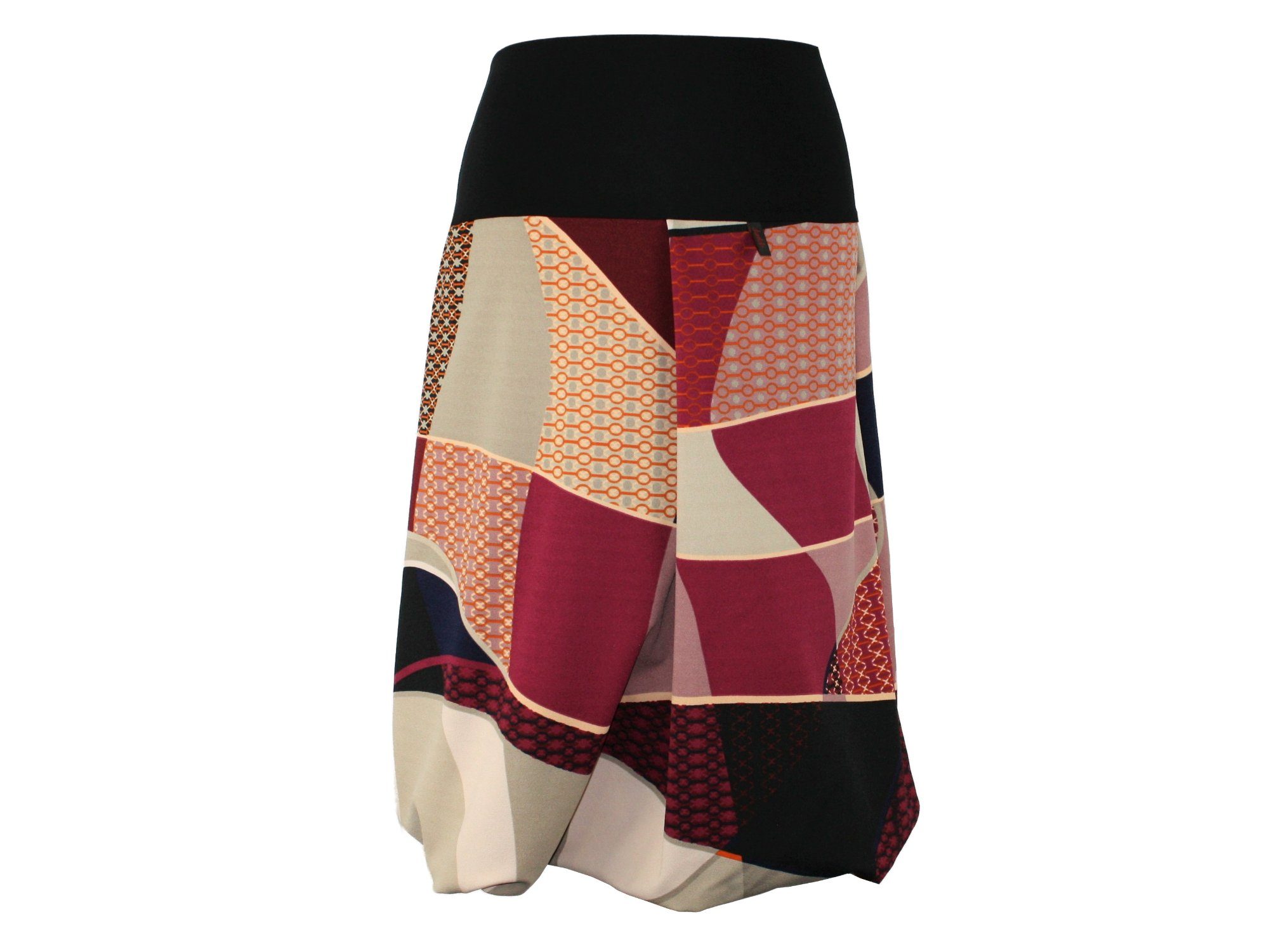dunkle design A-Linien-Rock Ballonrock Weinrot Beige 65cm Dicker Jersey