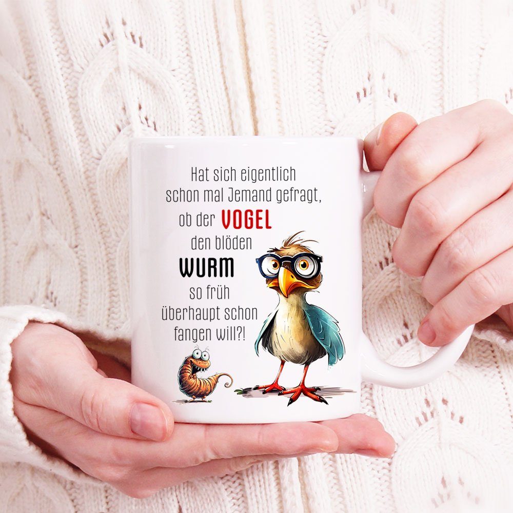 Cadouri Tasse mit Spruch VOGEL & WURM Kaffeetasse Büro Arbeit, Geschenk, Keramik, Kaffeebecher, Geschenkidee Arbeitskollege, lustig, Humor, 330 ml