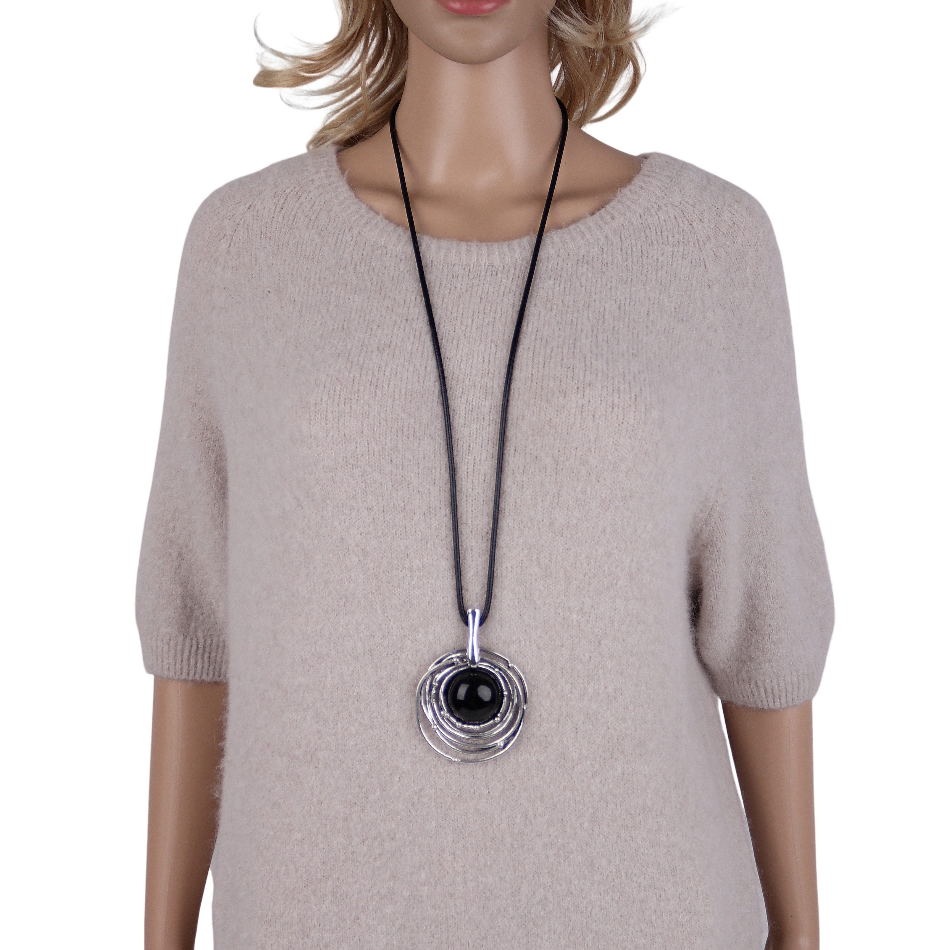 MIRROSI Lange Kette Damen Halskette mit elegantem Anhänger aus Metall ca.90cm lang (perfekt für Pullover, Bluse, Shirt)