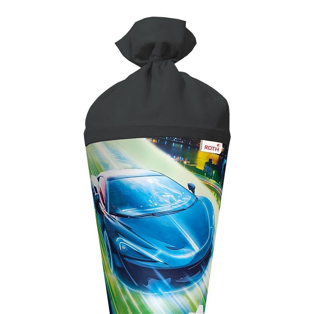 Roth Schultüte Racing, 70cm rund mit Rot(h)-Spitze und Filzverschluss in Schwarz
