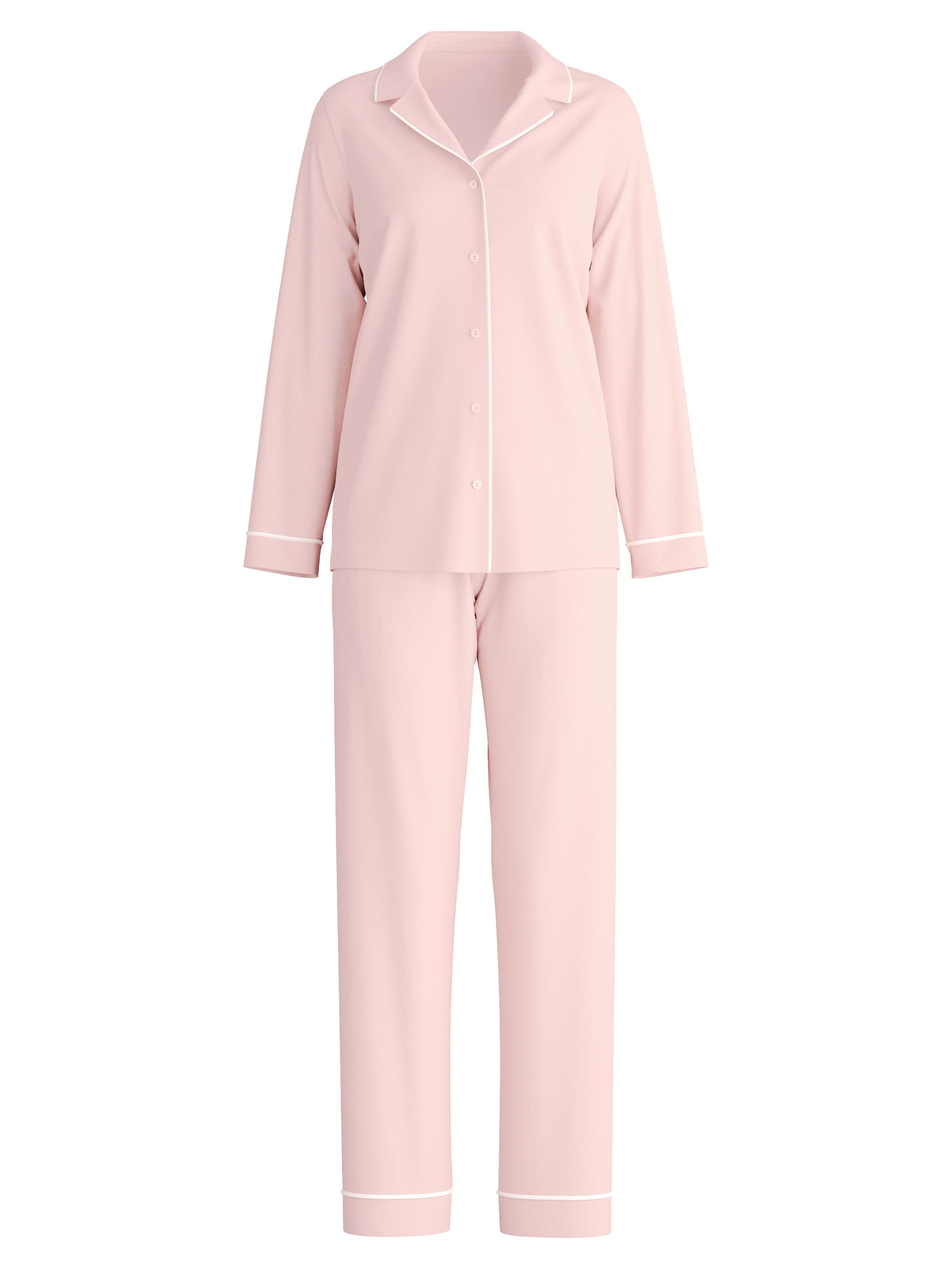 CALIDA Schlafanzug Night Lovers (2 tlg) Knopfleiste, Pure Cotton, Interlock-Qualität, Langarm