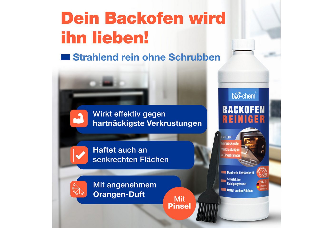 Thumbnail - bio-chem Backofenreiniger 1000ML – Extra stark & ohne Schrubben Backofenreiniger (Einzelprodukt, [- Backofenreiniger 1 l...