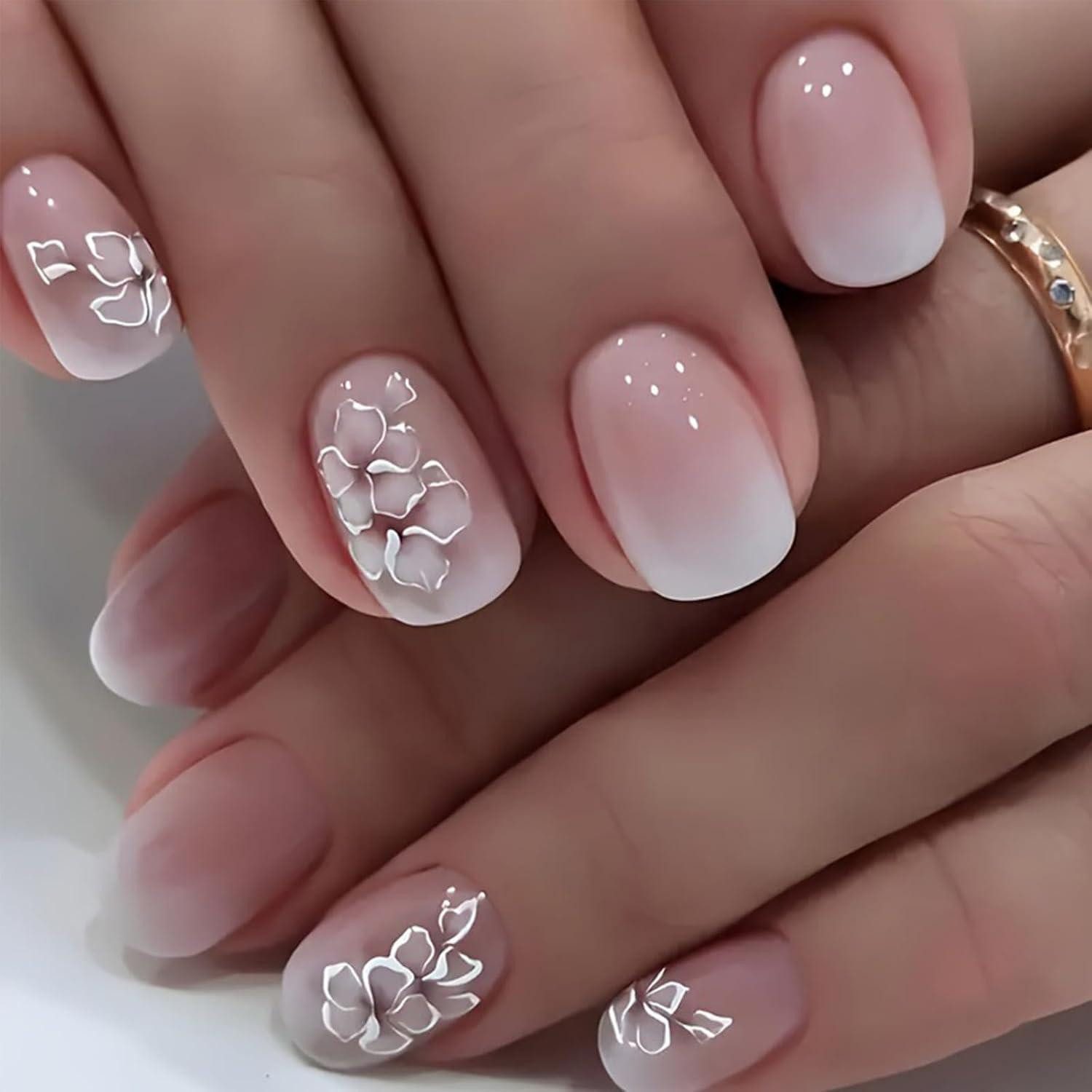 LuxusKollektion Kunstfingernägel Nagelspitze 24er Set quadratisch kurz Klebe Nägel Blumenverlauf Pink