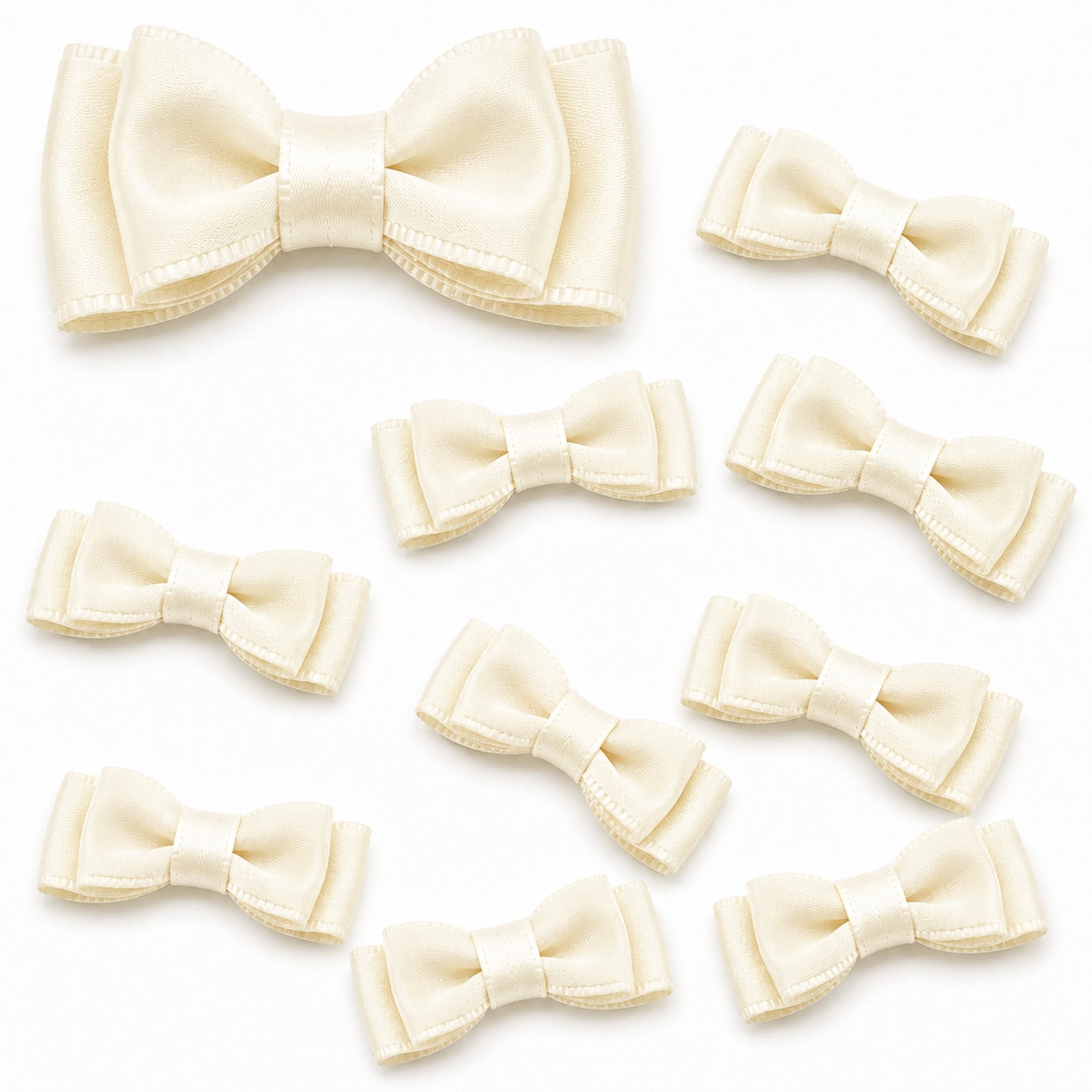 Creativery Streudeko, Satinschleifen 35x13mm zum Basteln & Aufnähen 10 Stk Ivory / Elfenbein