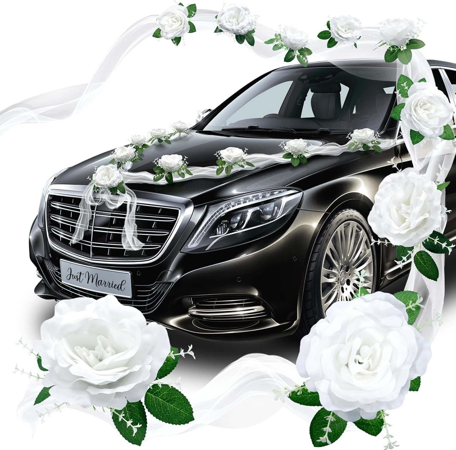 Kunstblumenstrauß Autoschmuck Hochzeit Deko, Autoschleifen Hochzeit Auto Deko, Agger, für Blumenschmuck Hochzeit Party