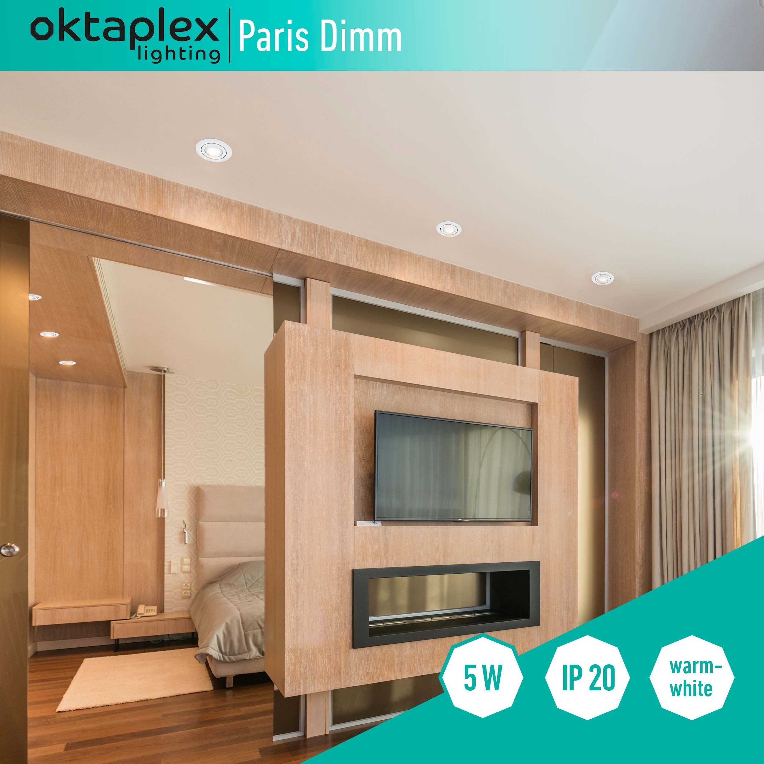 Oktaplex fest 3-Step PARIS LED dimmbar, Stufen LED Dimmer, Deckenleuchte verbaut, Einbaustrahler Oktaplex 3 lighting Warmweiß