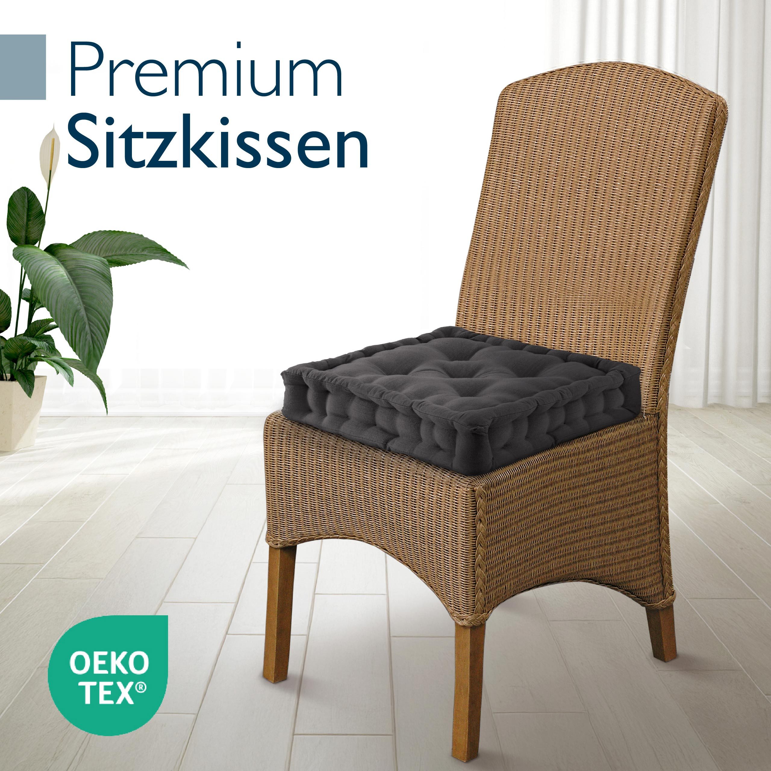 Beautissu Stuhlkissen 4er Set Bodenkissen Sitzkissen Mila, 40x40cm, Anthrazit, Matratzenkissen 10cm, 100% Baumwolle Stuhlkissen Indoor & Outdoor