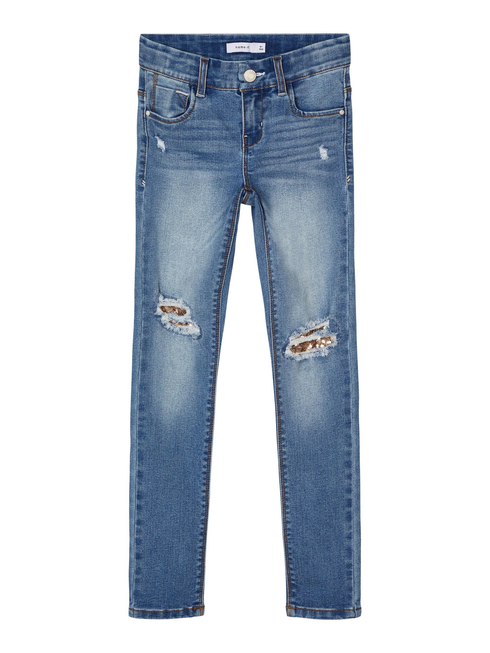 Name It Skinny-fit-Jeans Mädchen mit Pailletten Medium Blue Denim 104 in Unifarbe