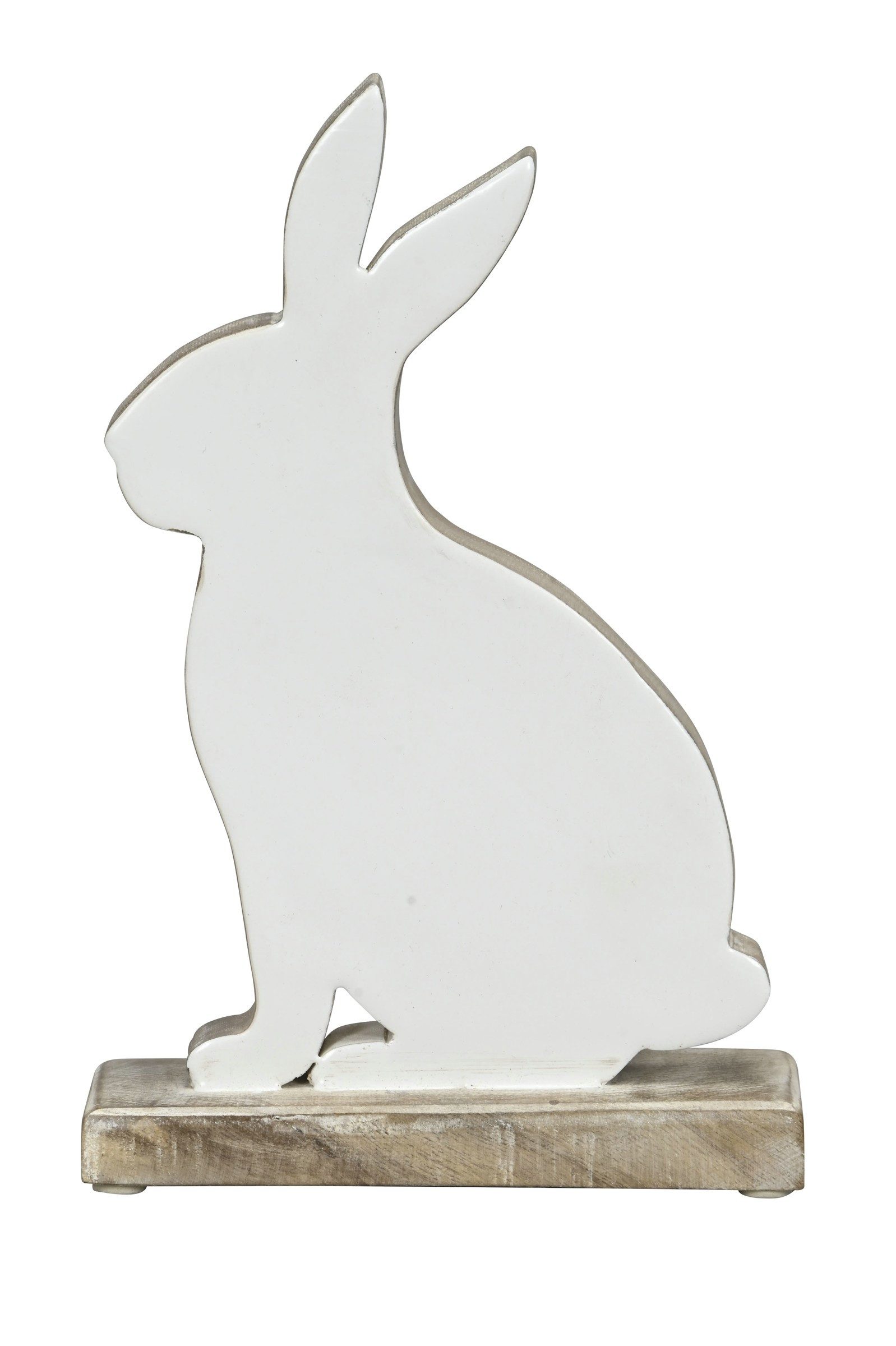 finehomegarden Osterhase Hase Mangoholz weiss/natur Skulptur Figur Holz Ø16x6cm H27cm, Osterdekoration Landhaus Ostern / Paket
