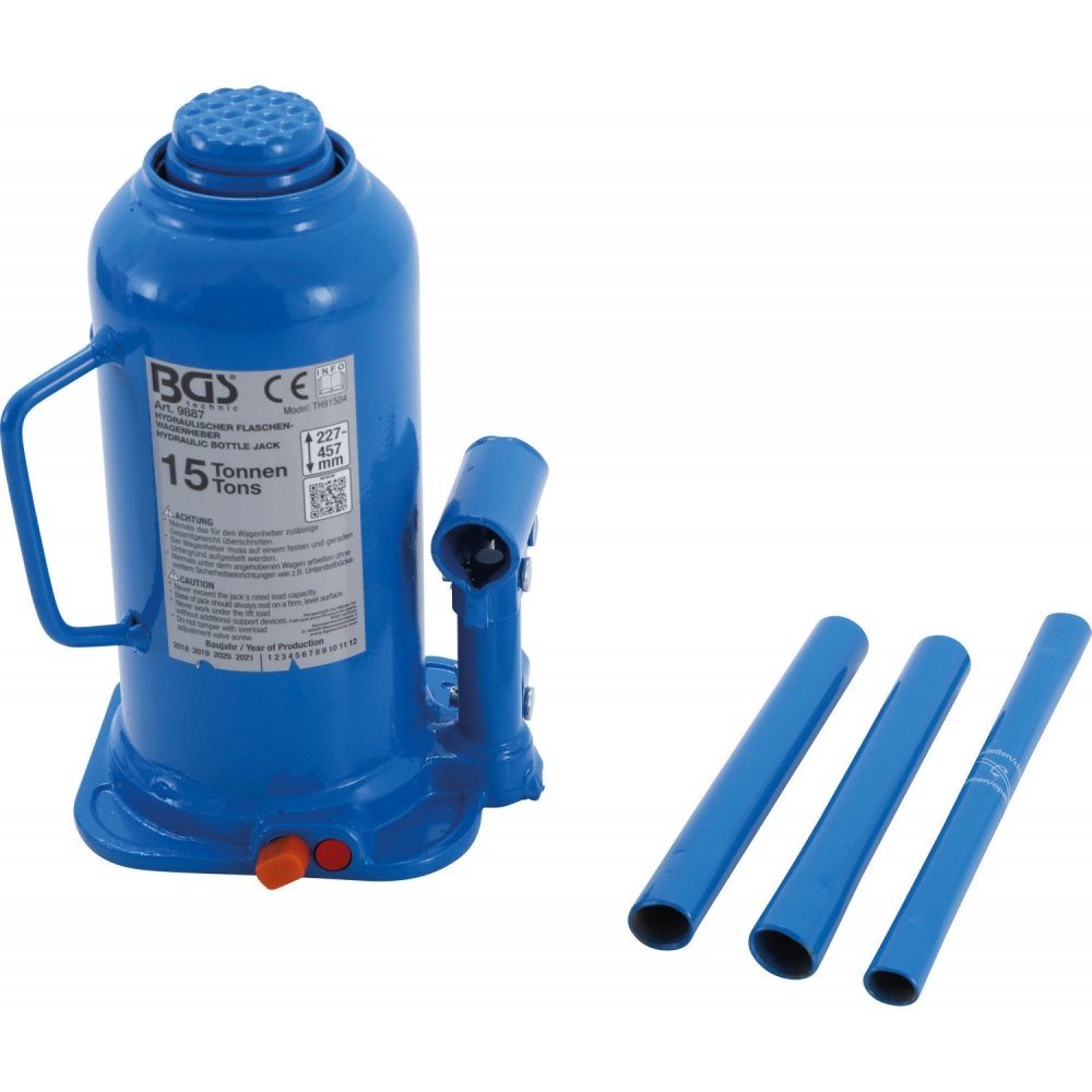 BGS technic BGS Hydraulikheber technic 9887 - 15 t Hydraulischer Flaschen-Wagenheber - blau