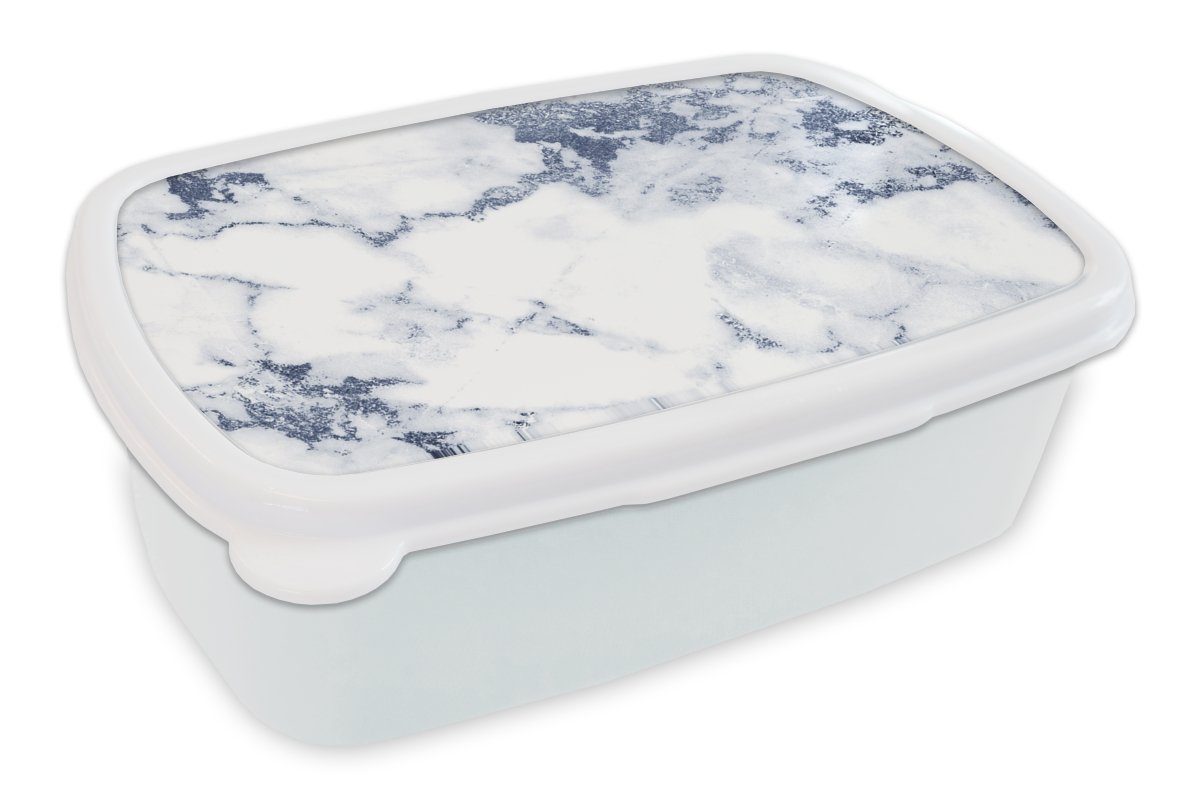 MuchoWow Lunchbox Marmor - Weiß - Steine, Kunststoff, (2-tlg), Brotbox für Kinder und Erwachsene, Brotdose, für Jungs und Mädchen