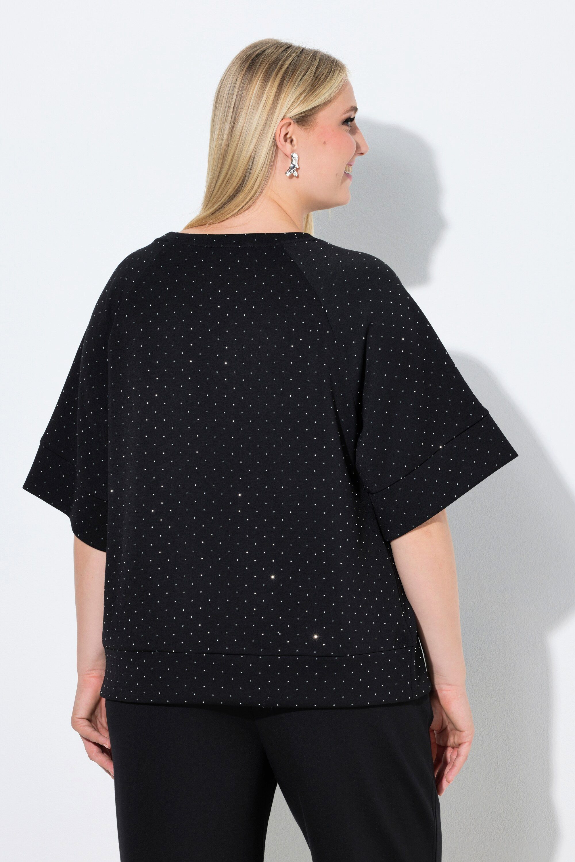 Ulla Popken Sweatshirt Sweatshirt Ziersteine Rundhals Halbarm Modalmix