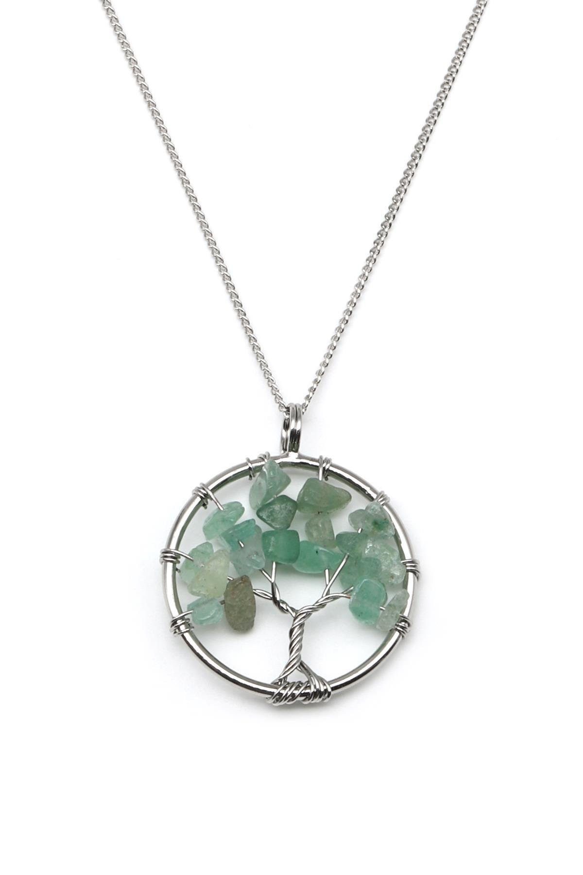 Nisan Edelstein, Aventurin Lebensbaum Halskette – Naturstein Anhänger mit Kette