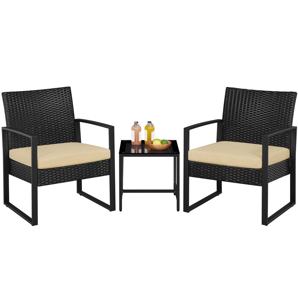 Yaheetech Balkonset, 3-teilig Polyrattan Sitzgruppe mit Sofa und Sitzkissen günstig online kaufen