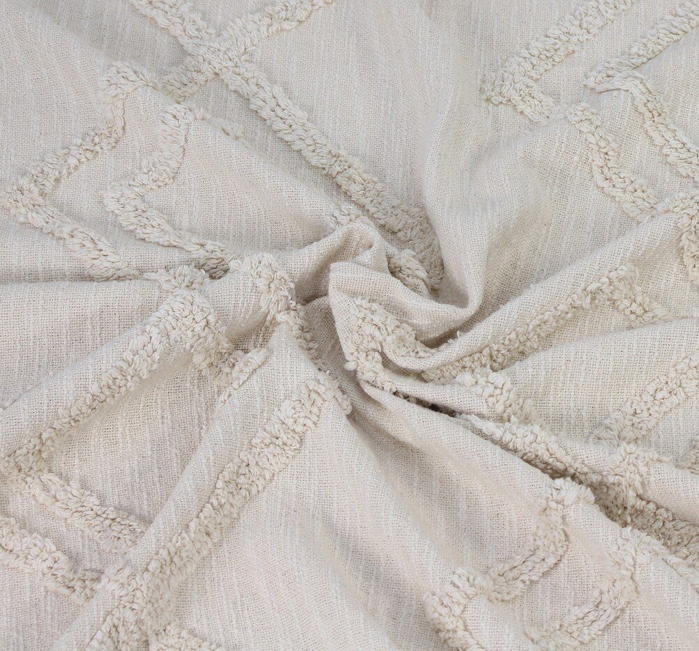 Wohndecke Webdecke Boho Stil Decke Sofadecke Plaid 130 x 170 Creme Makramee, Home-trends24.de
