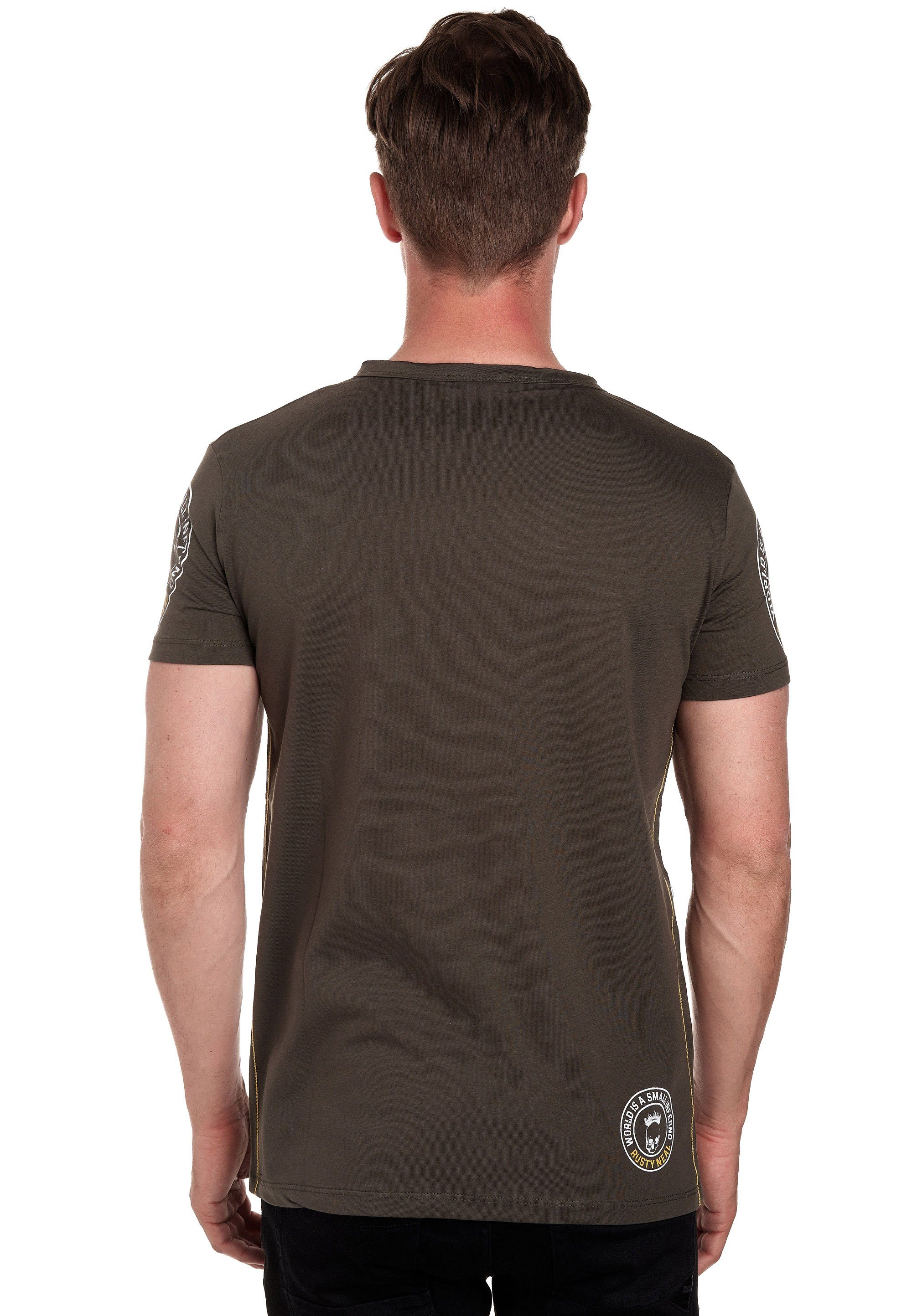 T-Shirt khaki Neal mit Rusty seitlicher Knopfleiste