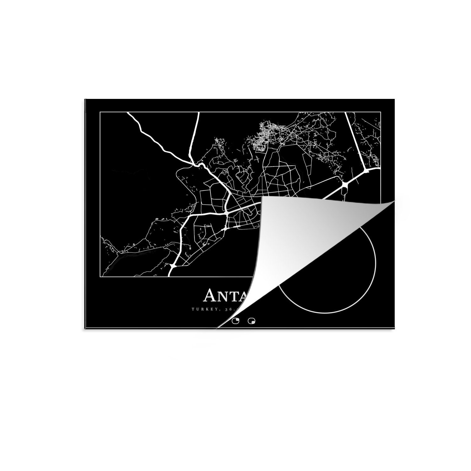 MuchoWow Herdblende-/Abdeckplatte Karte - Antalya - Stadtplan, Vinyl, (1 tlg), 59x51 cm, Induktionsschutz, Induktionskochfeld, Ceranfeldabdeckung