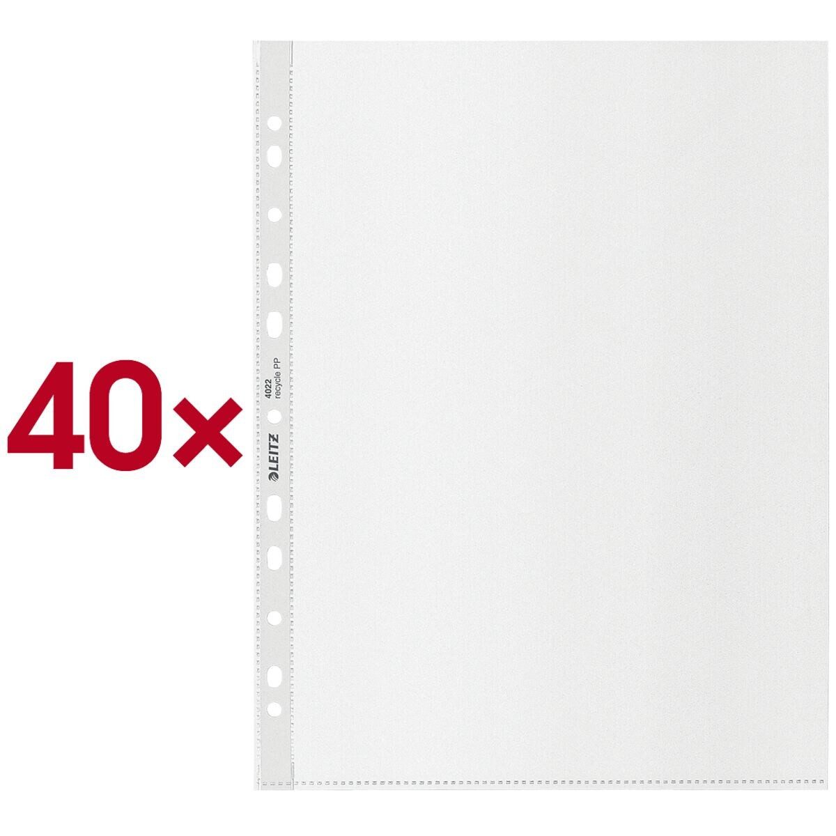LEITZ Prospekthülle Recycle, 40 Stück, Format A4, genarbt/matt, oben offen, abheftbar