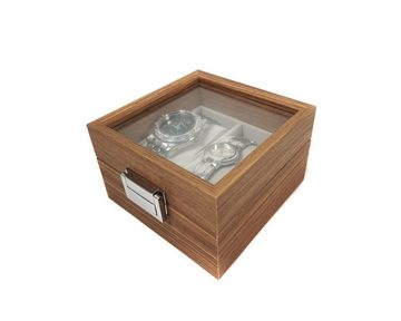 Yudu Uhrenbox Uhrenbox Uhrenkoffer Schmuckkoffer mit Glasdeckel für 2 Uhren