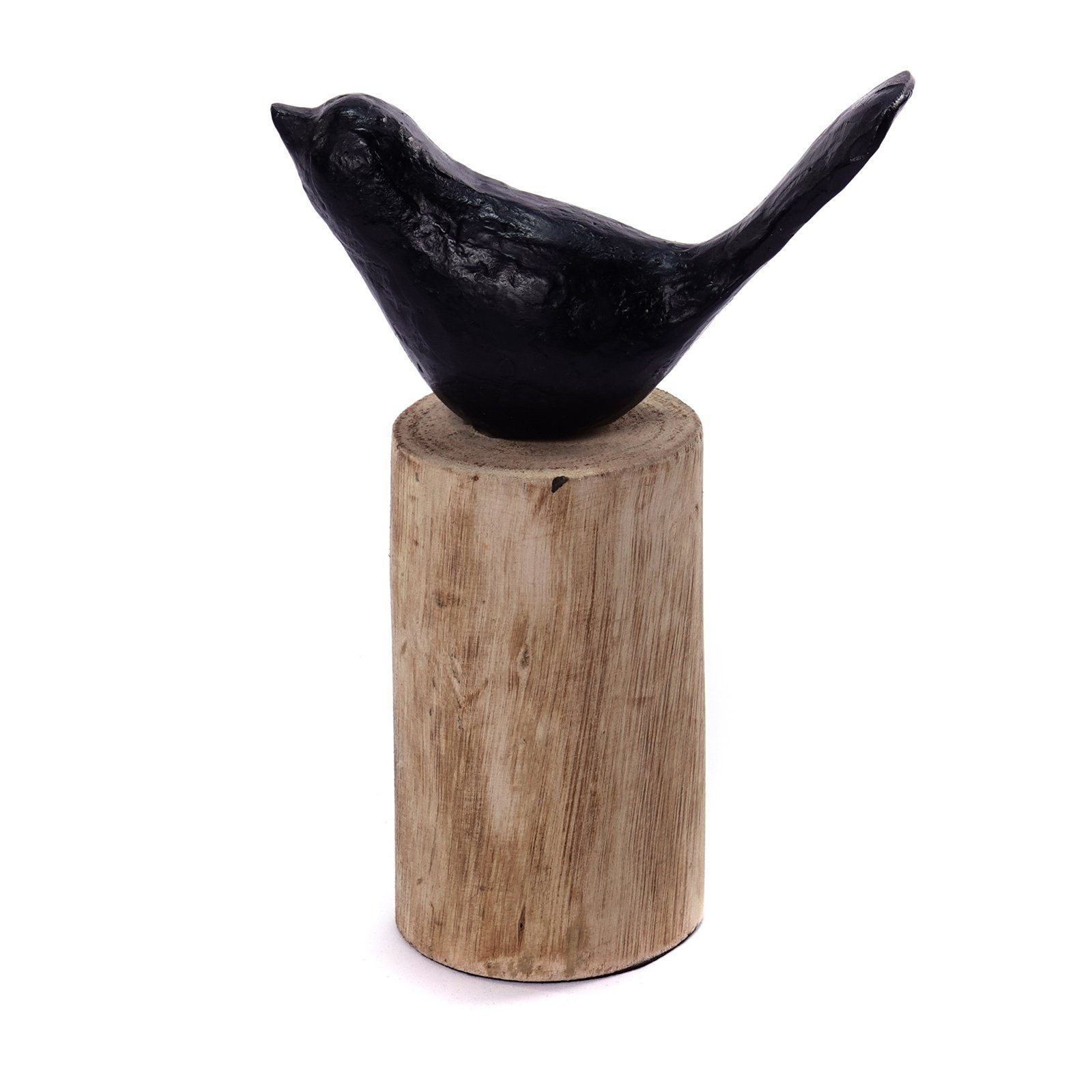 CREEDWOOD Skulptur VOGEL SKULPTUR "BIRDY", Mangoholz, 22cm, Vogelfigur auf Baumstamm