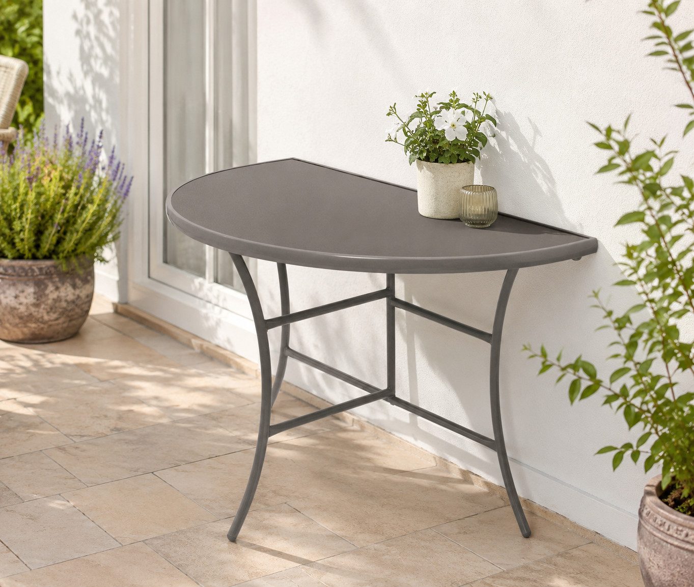 DEGAMO Gartentisch Palermo (1-St), halbrund 58x110cm, Aluminium / Metall silbergrau, Glas grau