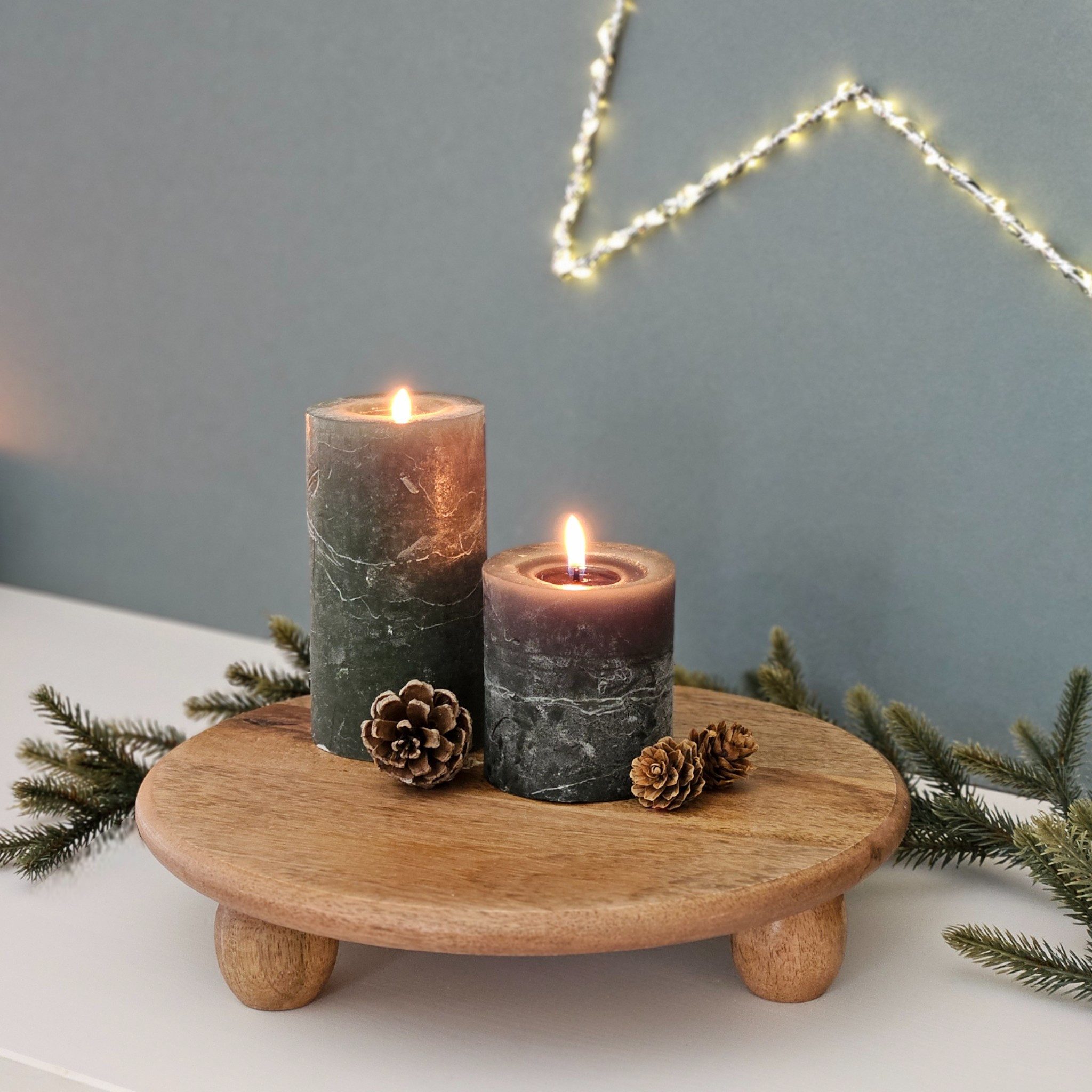 Meinposten Dekoteller Kerzentablett rund auf Füßen Kerzentablett Holztablett Blumenhocker (1 St)