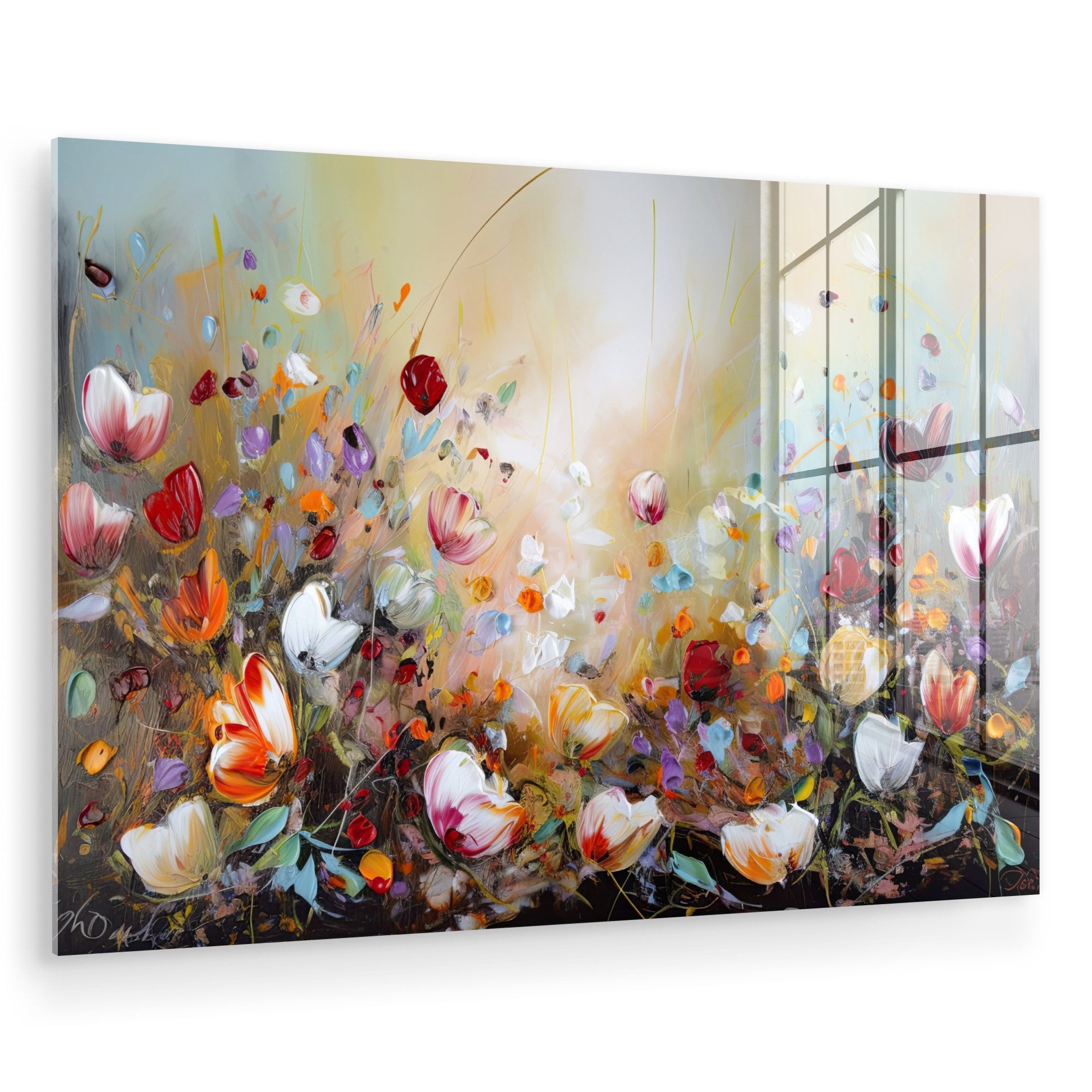 MuchoWow Acrylglasbild Ölfarben - Blumen - Farbenfroh - Natur, Inkl. Aufhän günstig online kaufen