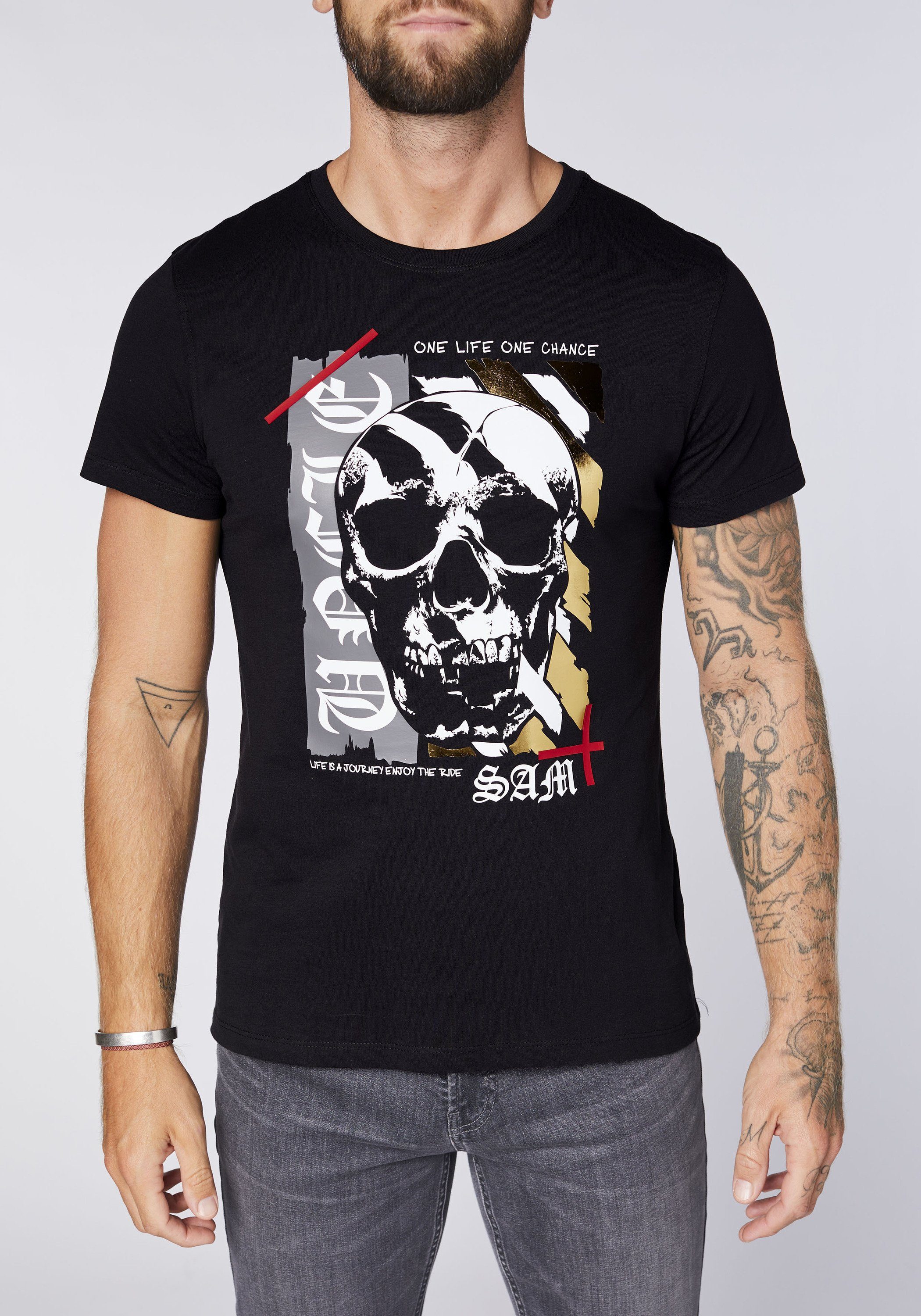 mit 19-3911 Deep Black Uncle Sam Print-Shirt Totenkopf Print