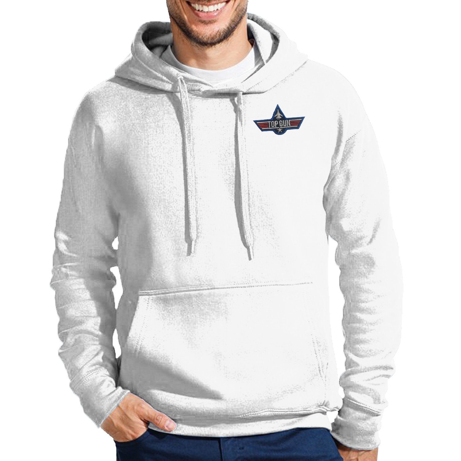 Blondie & Brownie Hoodie Herren Top Gun Brust Stick F-14 Tomcat Vintage Film Kino Maverick Herren Hoodie Top Gun F14 Tomcat Vintage Kino Motiv Regular Fit
