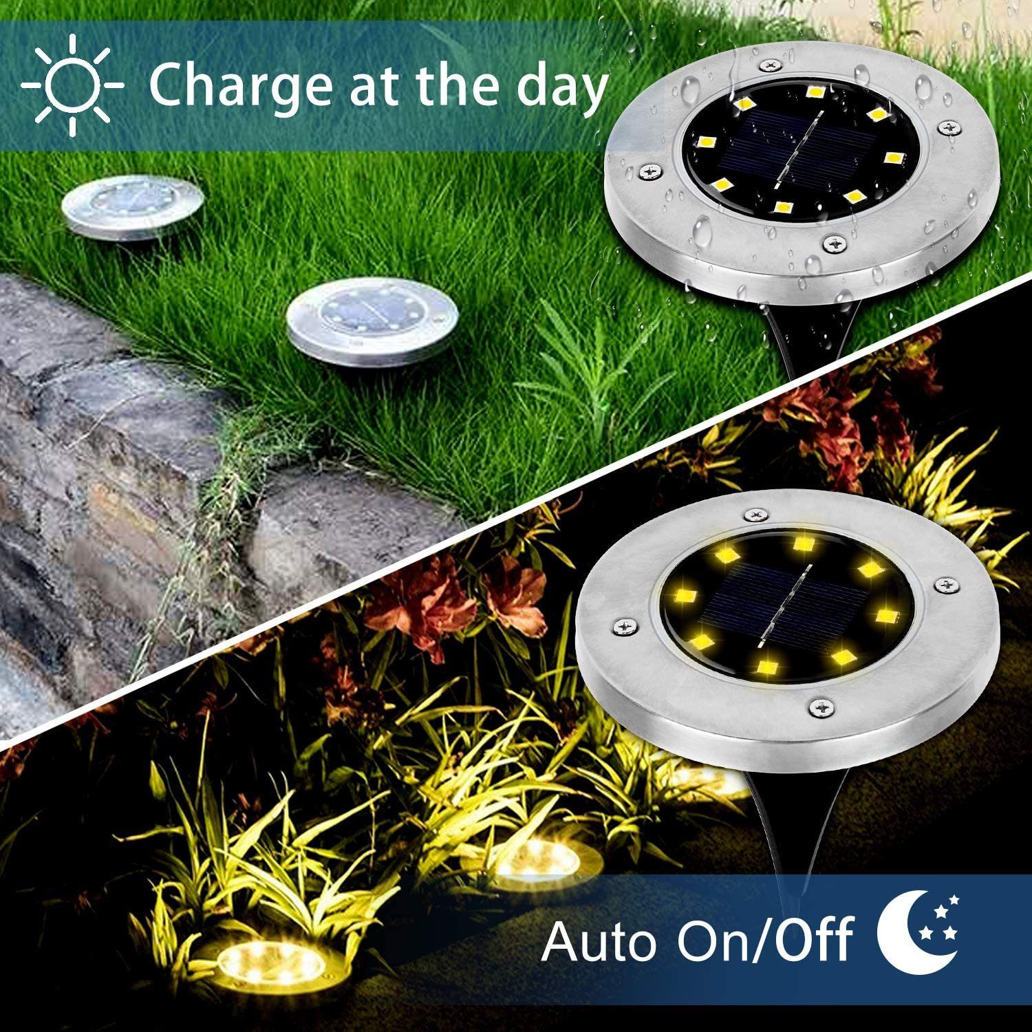fest Bodeneinbaustrahler, Warmweiss Gartenleuchte Solar LED integriert, autolock Solarlampe,Wasserdichte Bodenleuchte,LED