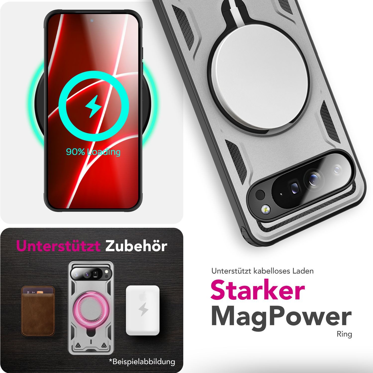 Nalia Smartphone-Hülle Google Pixel 10 Pro 16 cm (6,3 Zoll), Military Armor Case / MagSafe / Extrem Schutz / 360° Ring / Outdoor