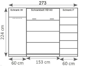 QMM TraumMöbel Schrankbett Klappbett VB 140 x 200 mit 2 Schränken (Set) vertikal klappbar