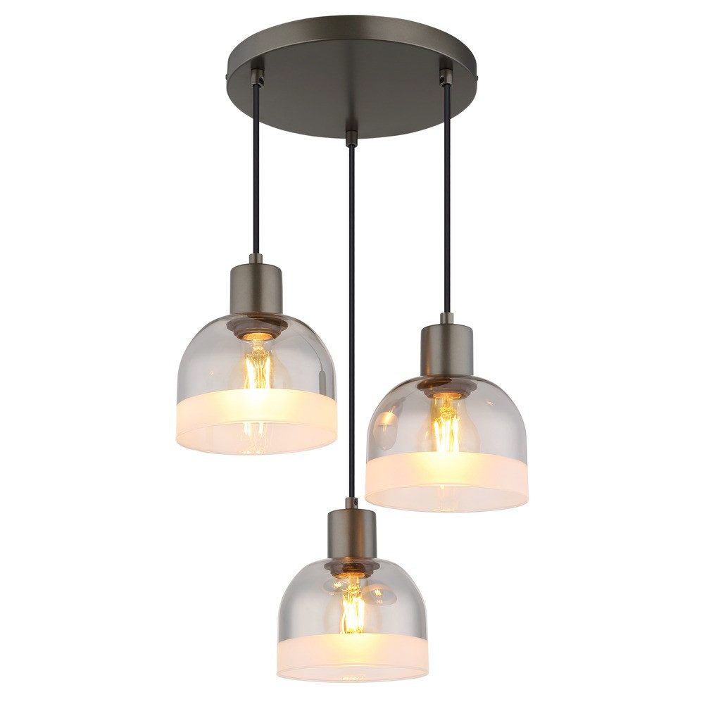 GLOBO LIGHTING Pendelleuchte, Leuchtmittel nicht inklusive, Hängeleuchte Metall Schwarz Glas Höhenverstellbar 3-Flammig H 150 cm