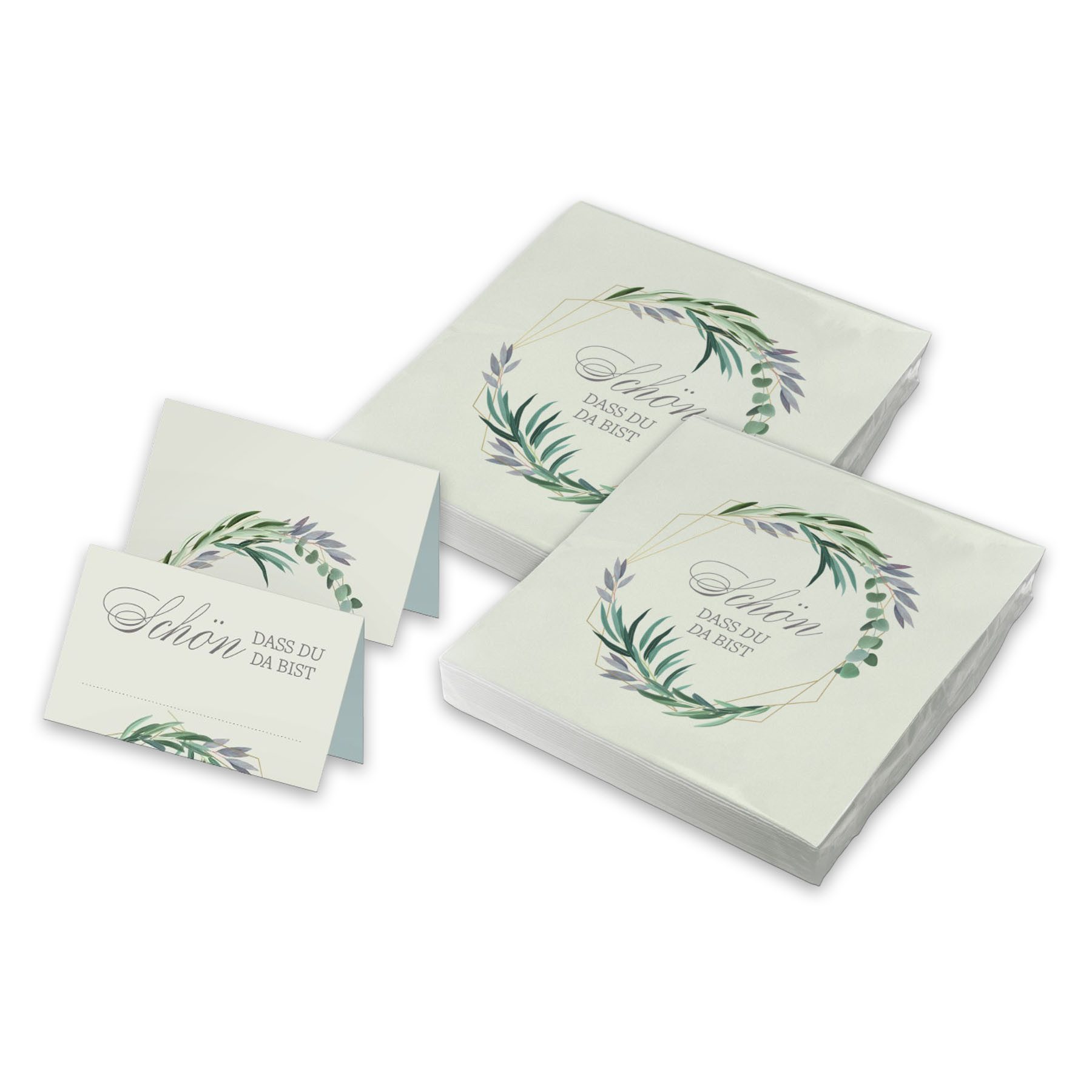 itenga Papierserviette itenga 40x Servietten mit 48x Tischkarten Set - Schön dass du da bist