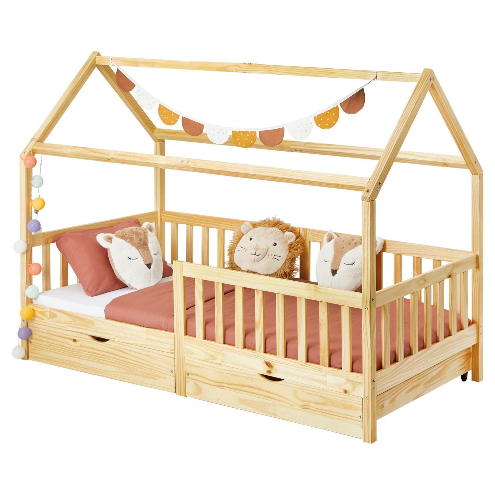 IDIMEX Kinderbett NUNA, Hausbett Bett Kiefer Tippibett 90 200 natu Montessoribett x Kinderbett natur