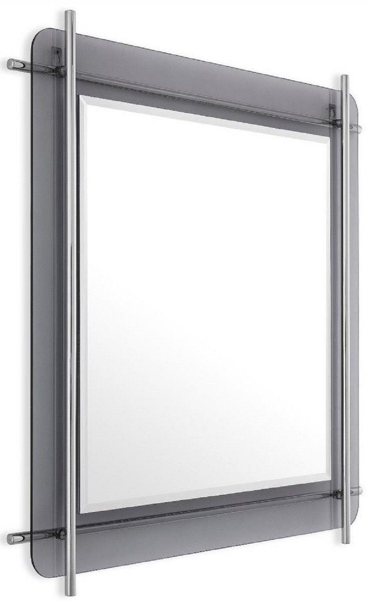 Casa Padrino Spiegel Stangen Kollektion x - Edelstahl Grau mit 85,5 Spiegel Glasrand - 5 Quadratischer Luxus x und Wandspiegel H. Silber cm / grau getöntem Luxus 85,5