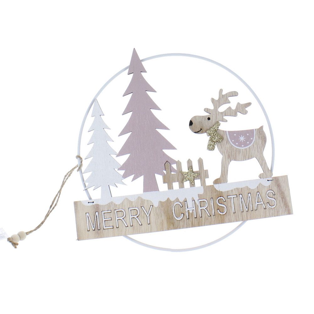 MICA Adventskranz Dekohänger - Merry Christmas - aus Holz und Metall - ca. 21,5 x 0,5 x