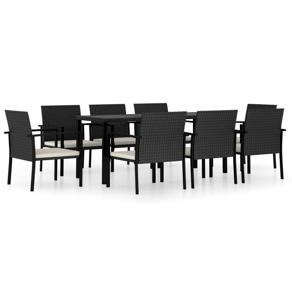 vidaXL Garten-Essgruppe, 9-tlg. Gartengarnitur Poly Rattan Schwarz