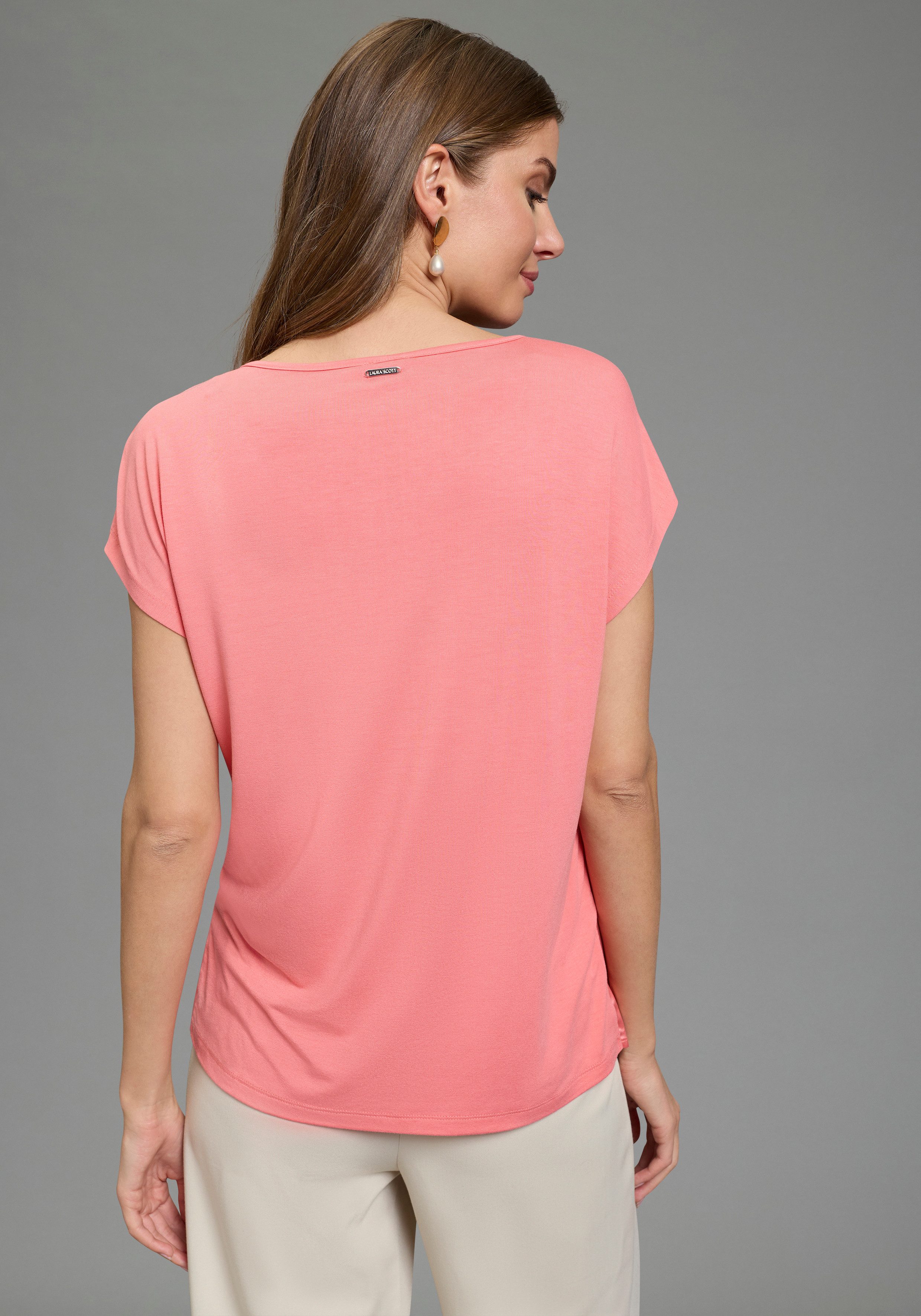 Laura Scott Shirtbluse Oversize, Kurzarm, hüftlange Schnittform, Rundhalsau günstig online kaufen