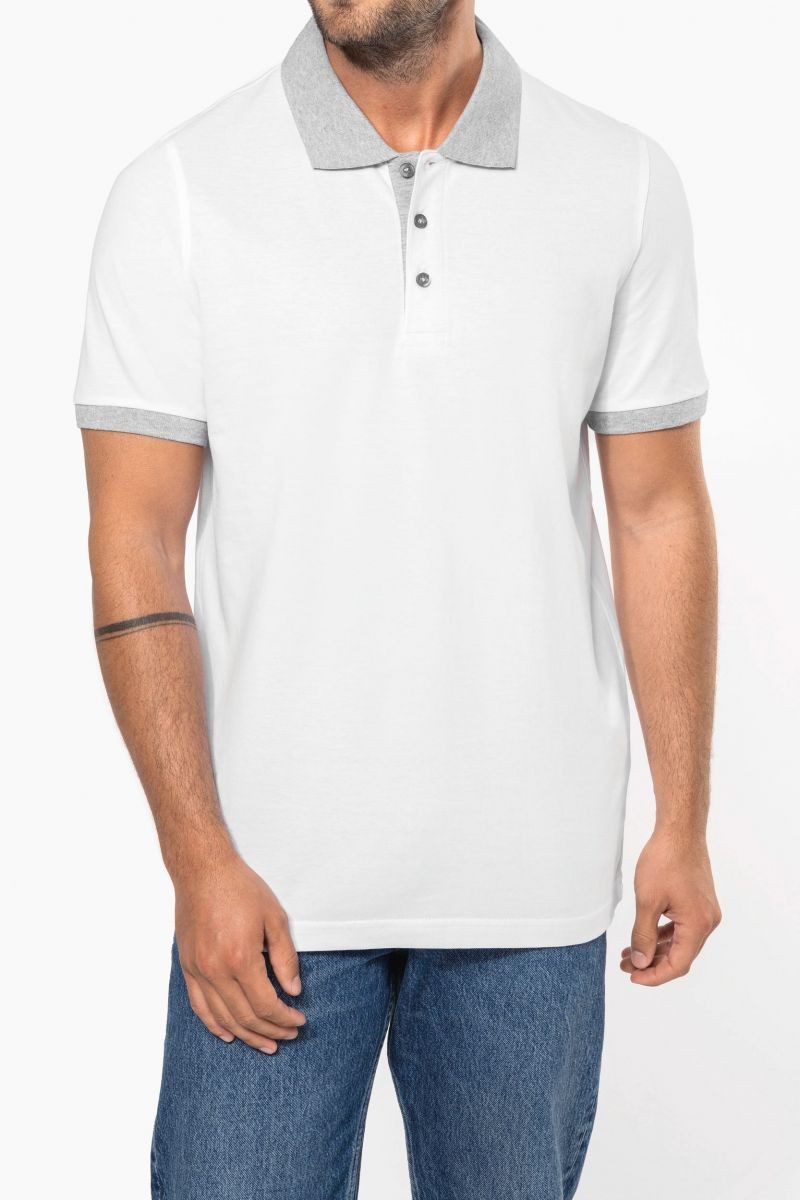 Kariban Langarm-Poloshirt Zweifarbiges Piqué-Polohemd für Herren