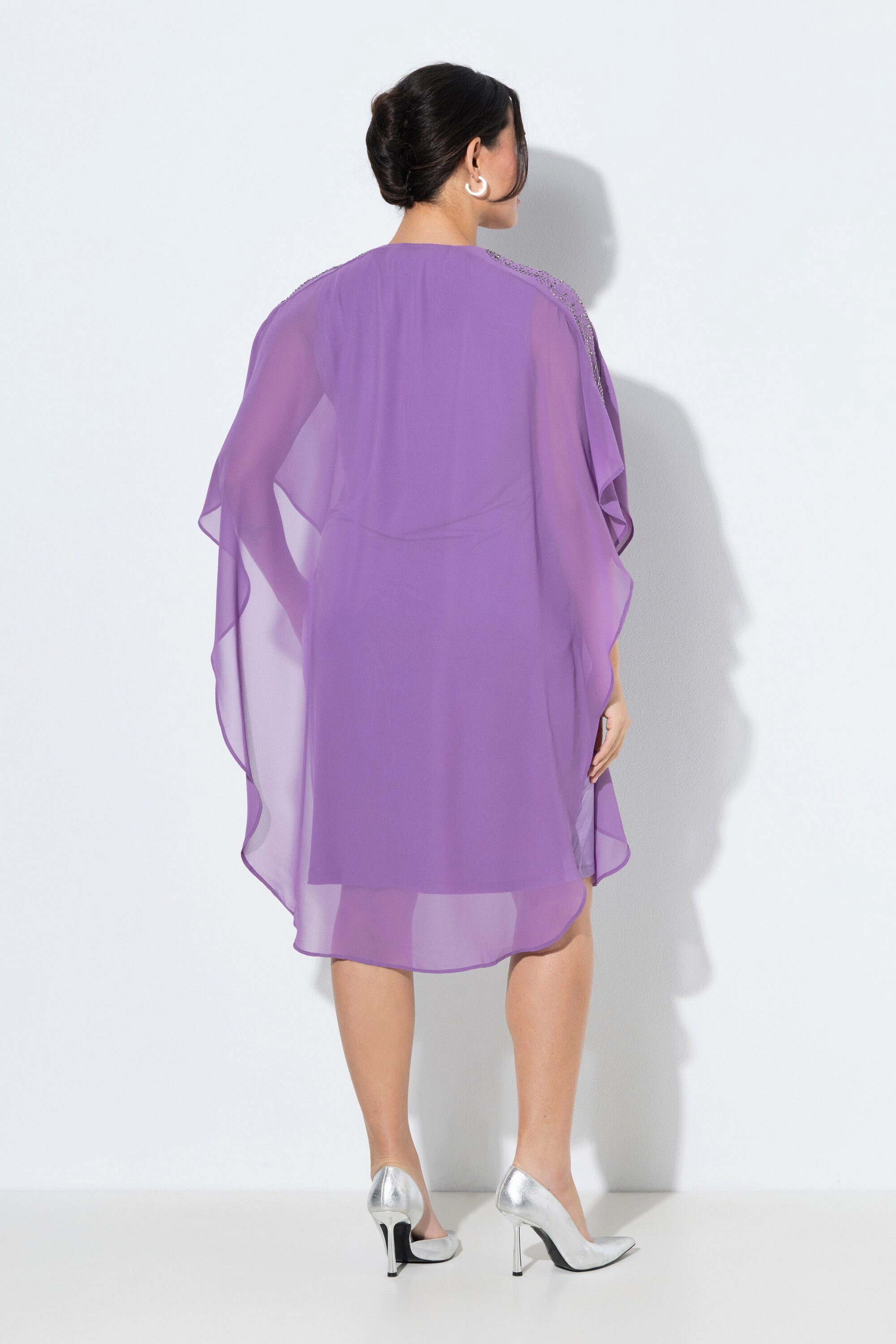 Ulla Popken Cocktailkleid Chiffonkleid doppellagig V-Ausschnitt 3/4-Arm