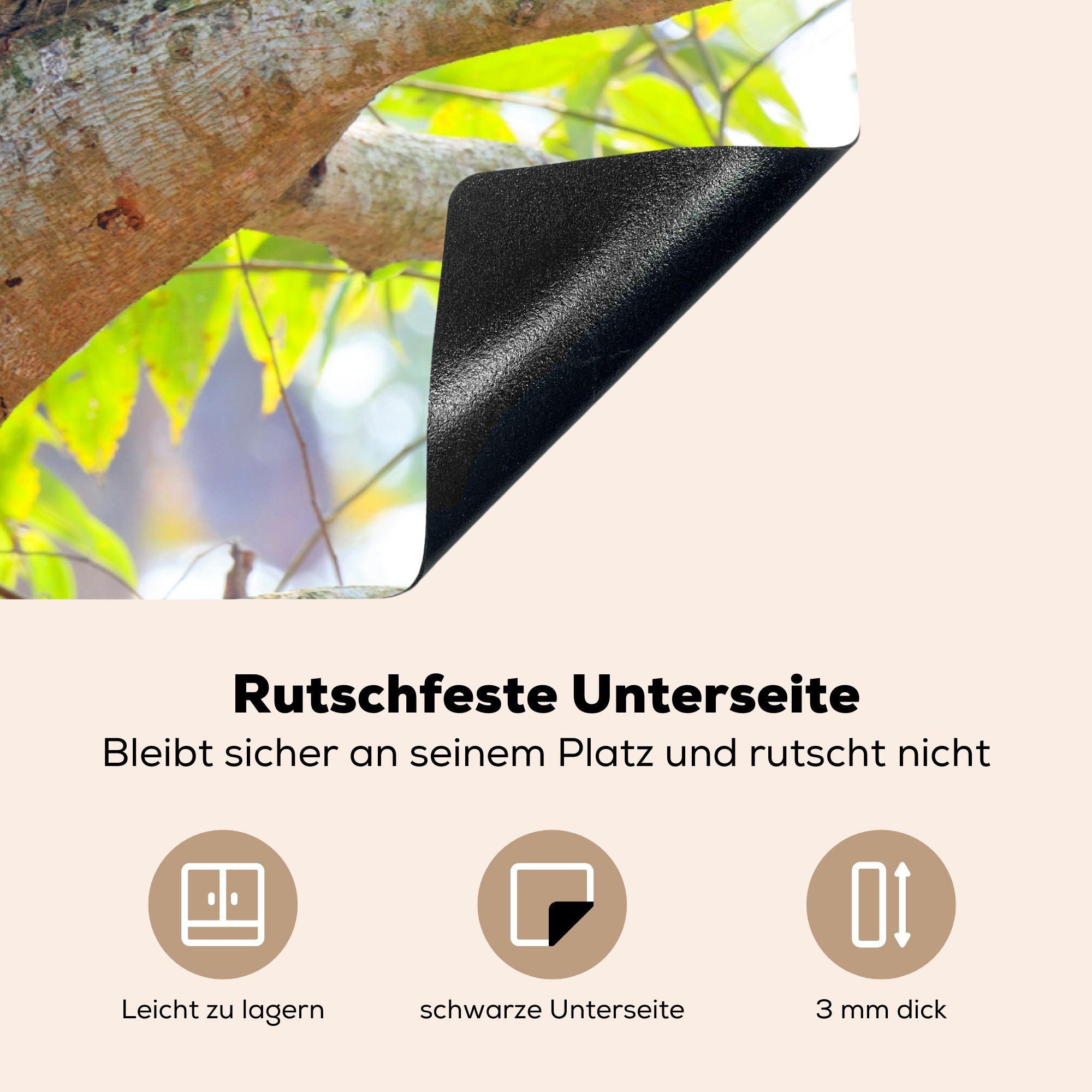 Vinyl, küche, für Wolkenleopard cm, Induktionskochfeld Ceranfeldabdeckung einem Ein Schutz 81x52 auf (1 MuchoWow tlg), ruht Herdblende-/Abdeckplatte aus, Baum die sich