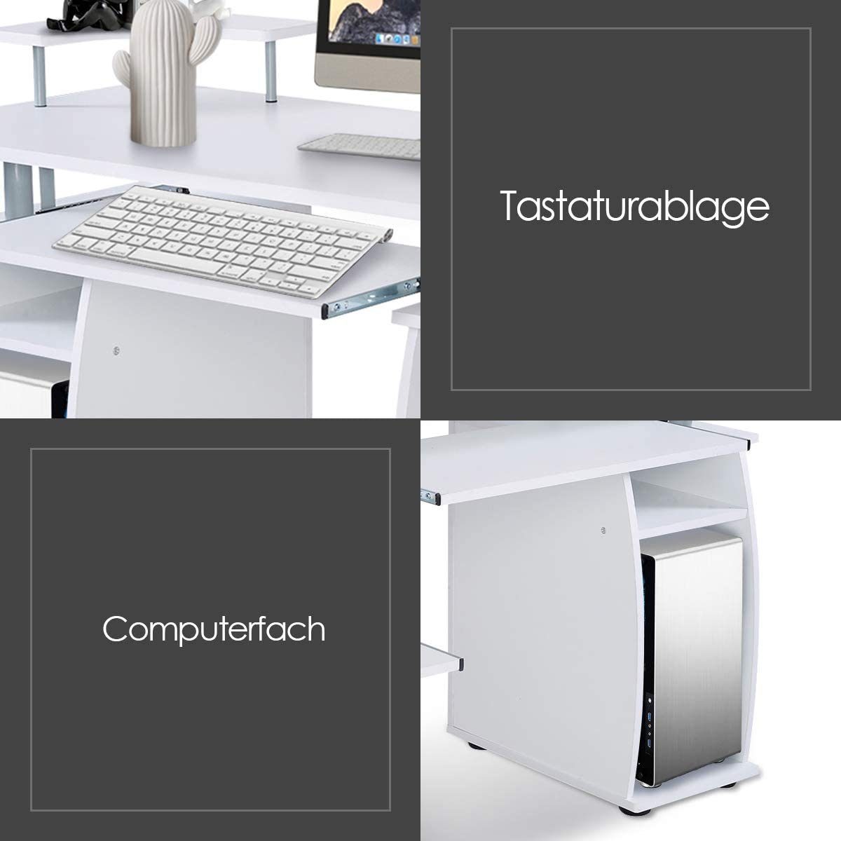 KOMFOTTEU Computertisch mit Tastaturauszug, Weiß Schreibtisch, 120x55x76cm
