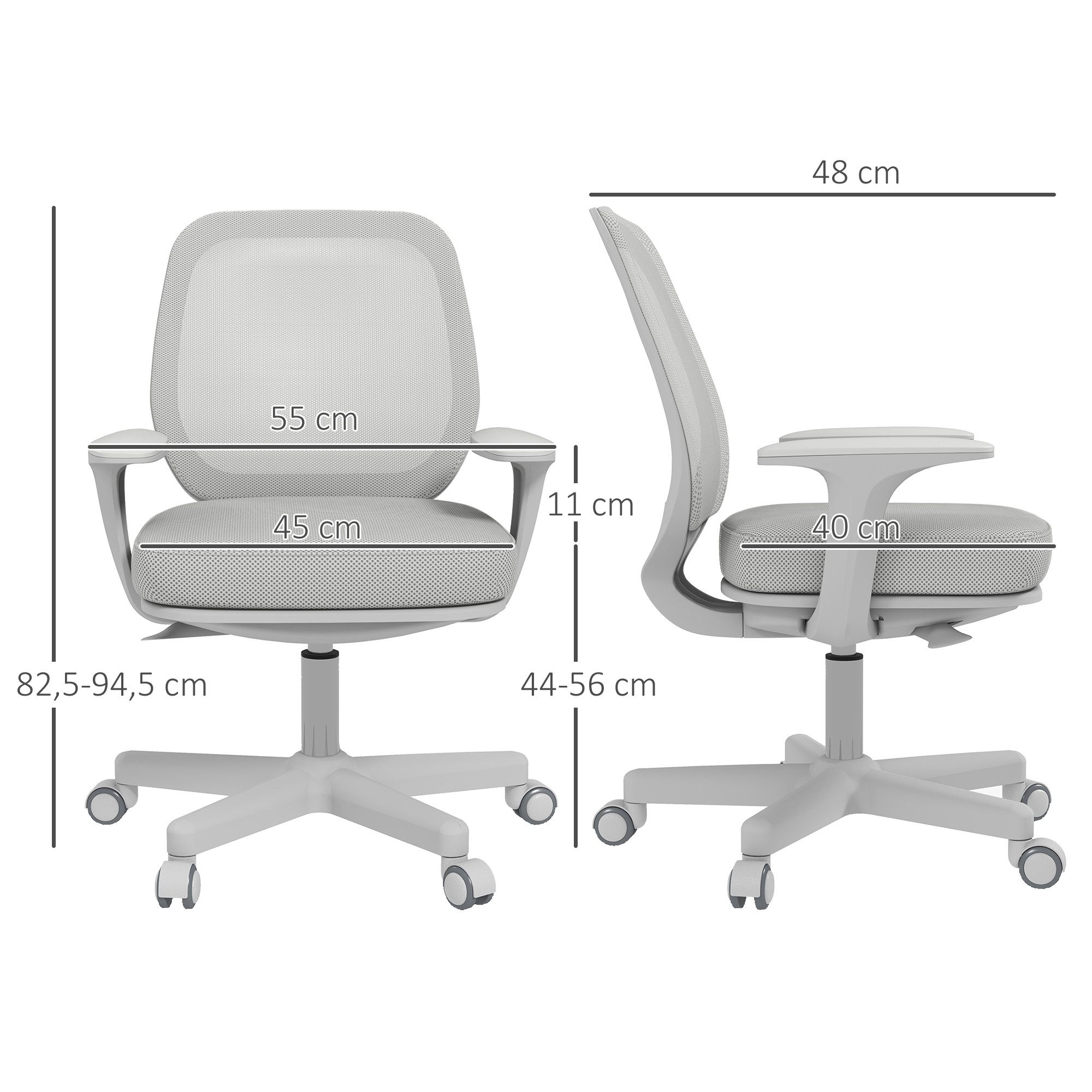 Vinsetto Bürostuhl mit Drehfunktion, höhenverstellbar (ergonomisch Schreibtischstuhl, 1 St), für Home-Office, Polyester, Grau