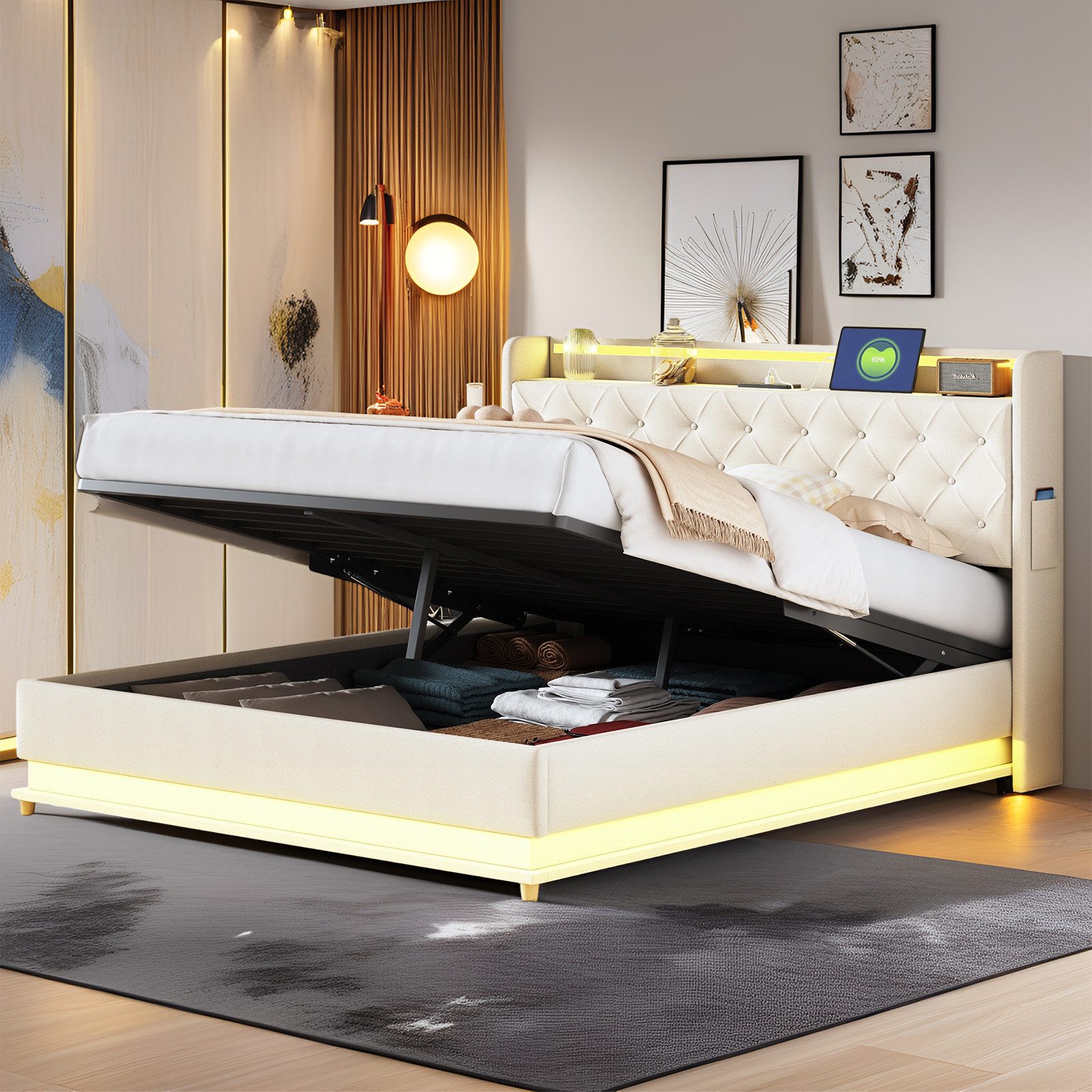 MODFU Polsterbett mit LED-Farbwechsel (Stauraumbett mit günstig online kaufen
