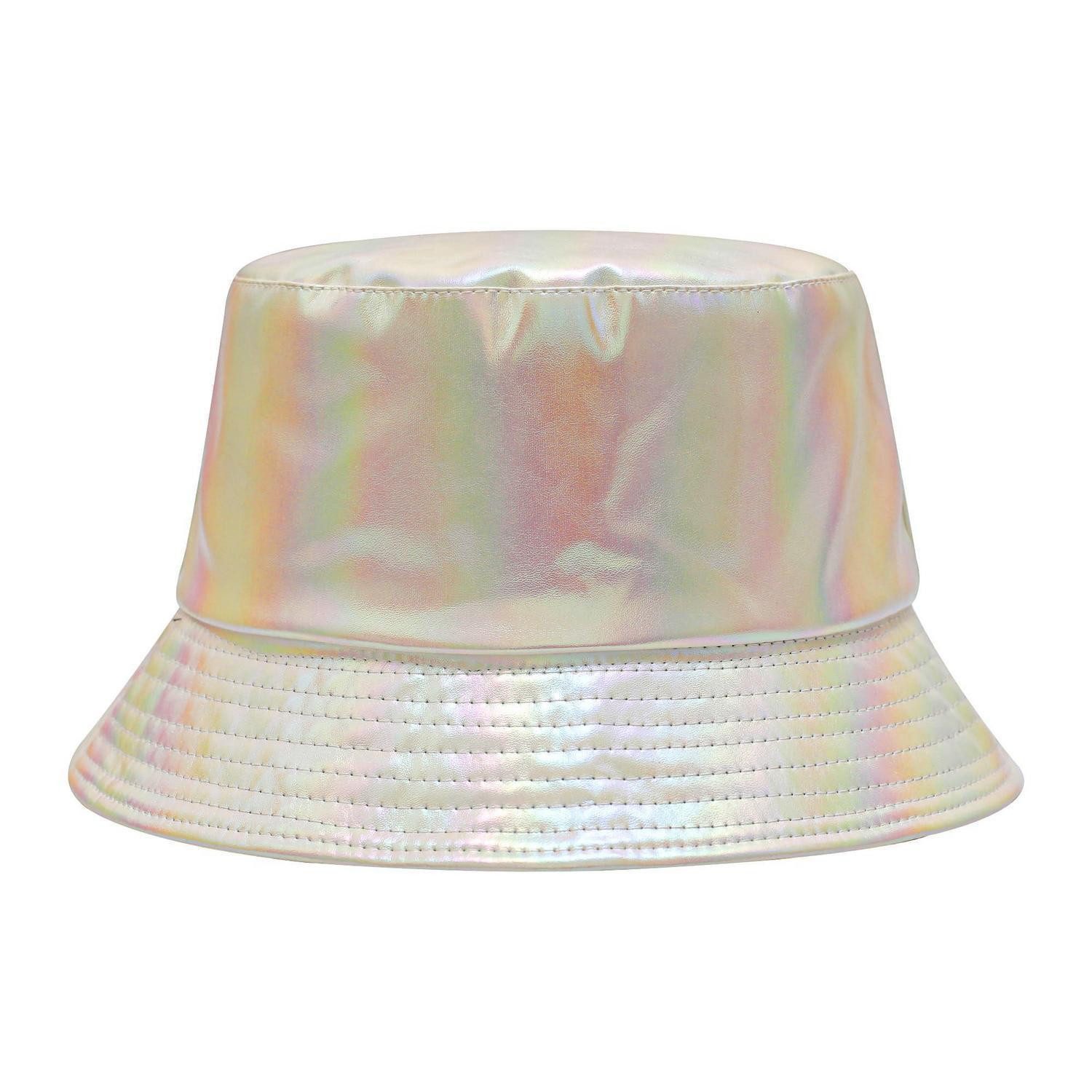 LuxusKollektion Regenhut Fischerhut Herren Damen PU Leder Einheitsgröße Holografisches Beige