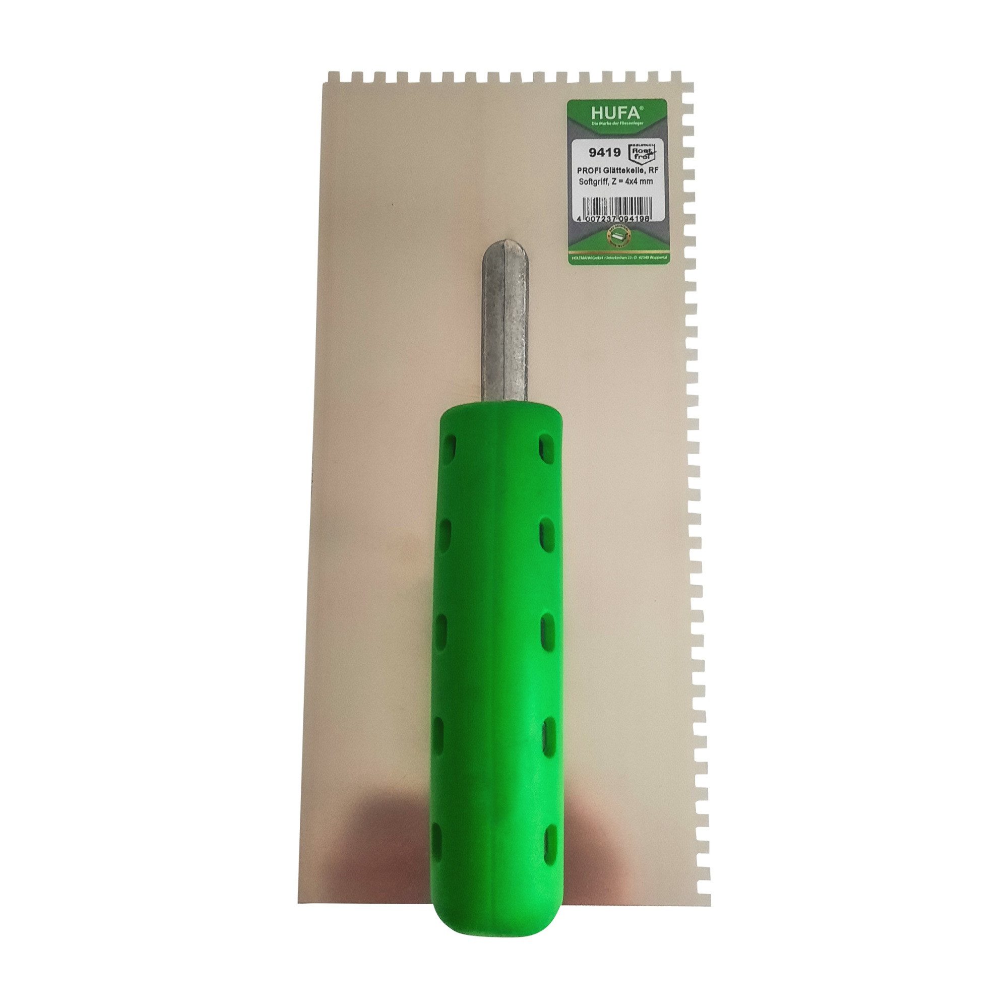Hufa Zahnkelle Hufa Profi Glättekelle Edelstahl 2K Griff 280x130mm 4x4mm gezahnt rostfrei