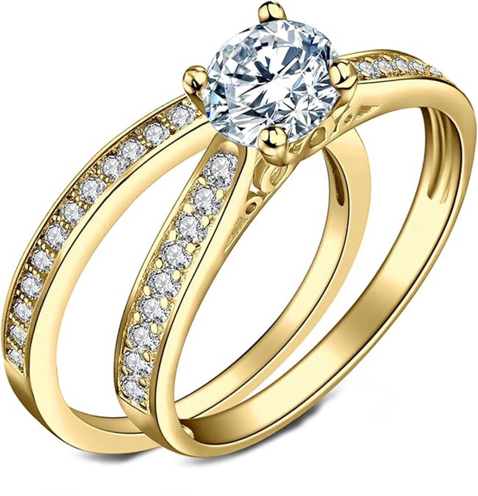 Jumpeak Diamantring Trauringe Eheringe Set 2 Teilig,Verlobungsringe,Diamant Ring Damen, 1ct D Vs1 14K Gold,Brautensemble,Geschenk für Frau,Jahrestage